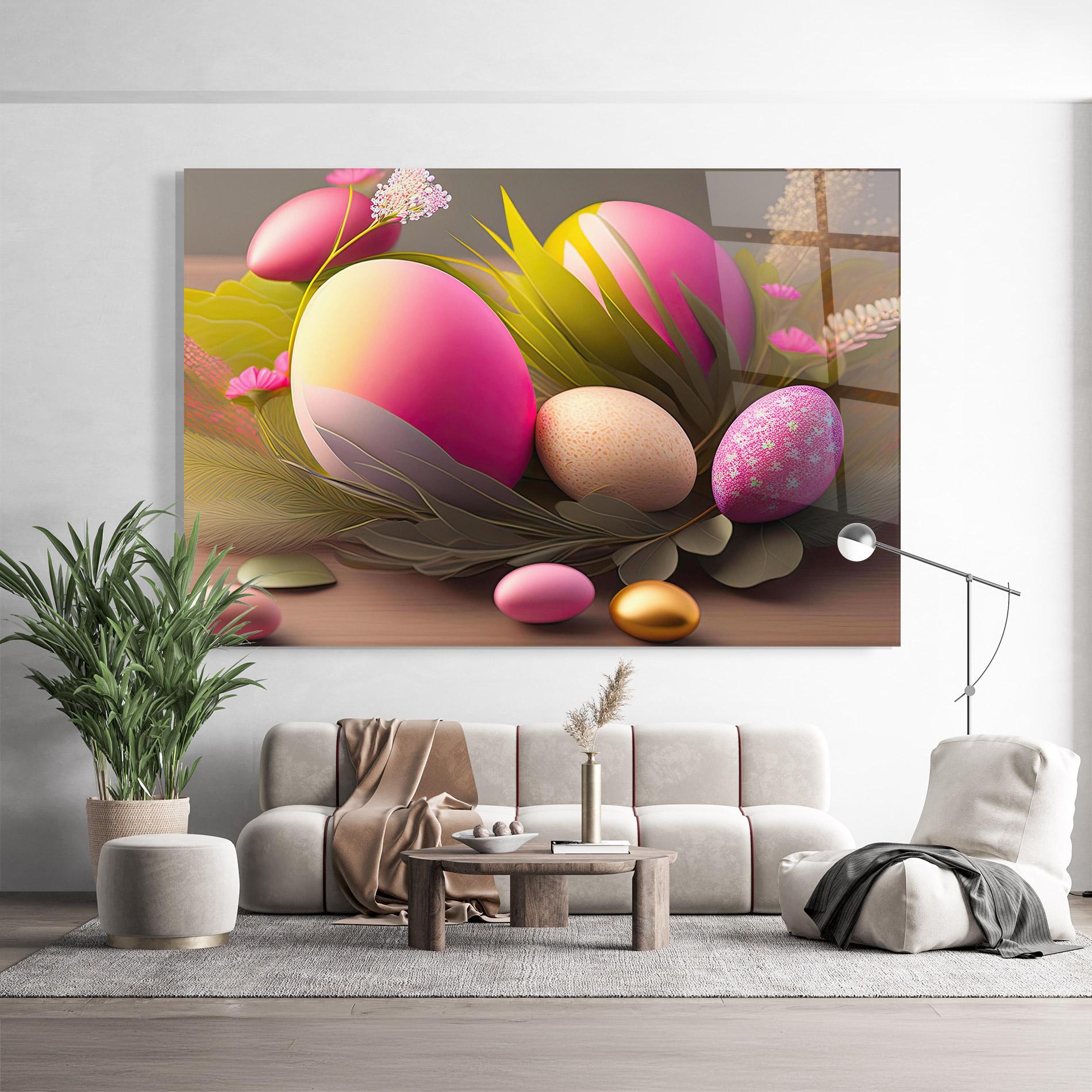 Tablou Sticla Pink Easter Eggs mockup 9