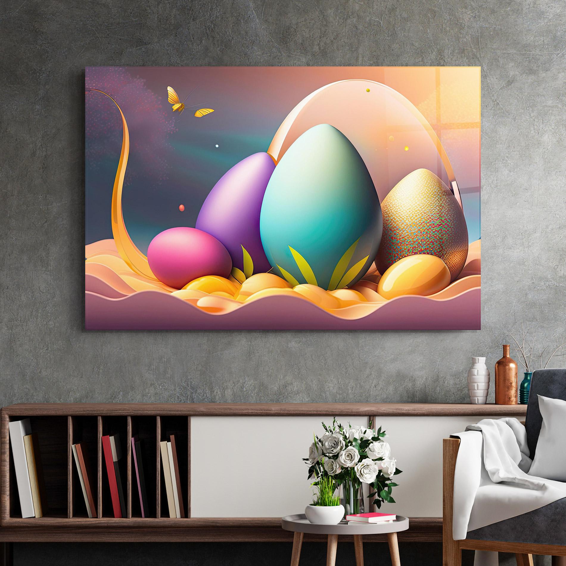 Tablou Sticla Big Blue Easter Egg mockup 2