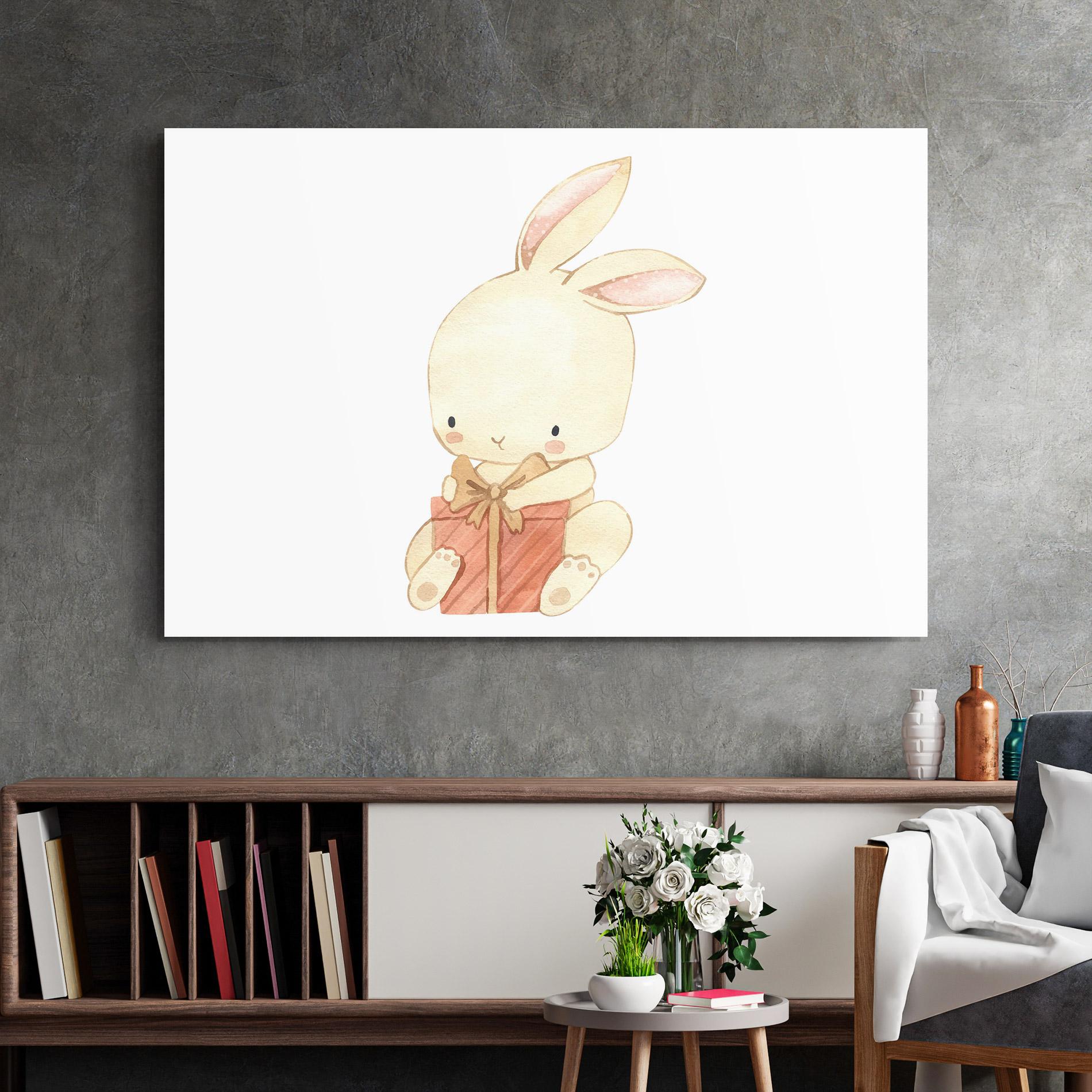Tablou Sticla Bunny With Gift mockup 2