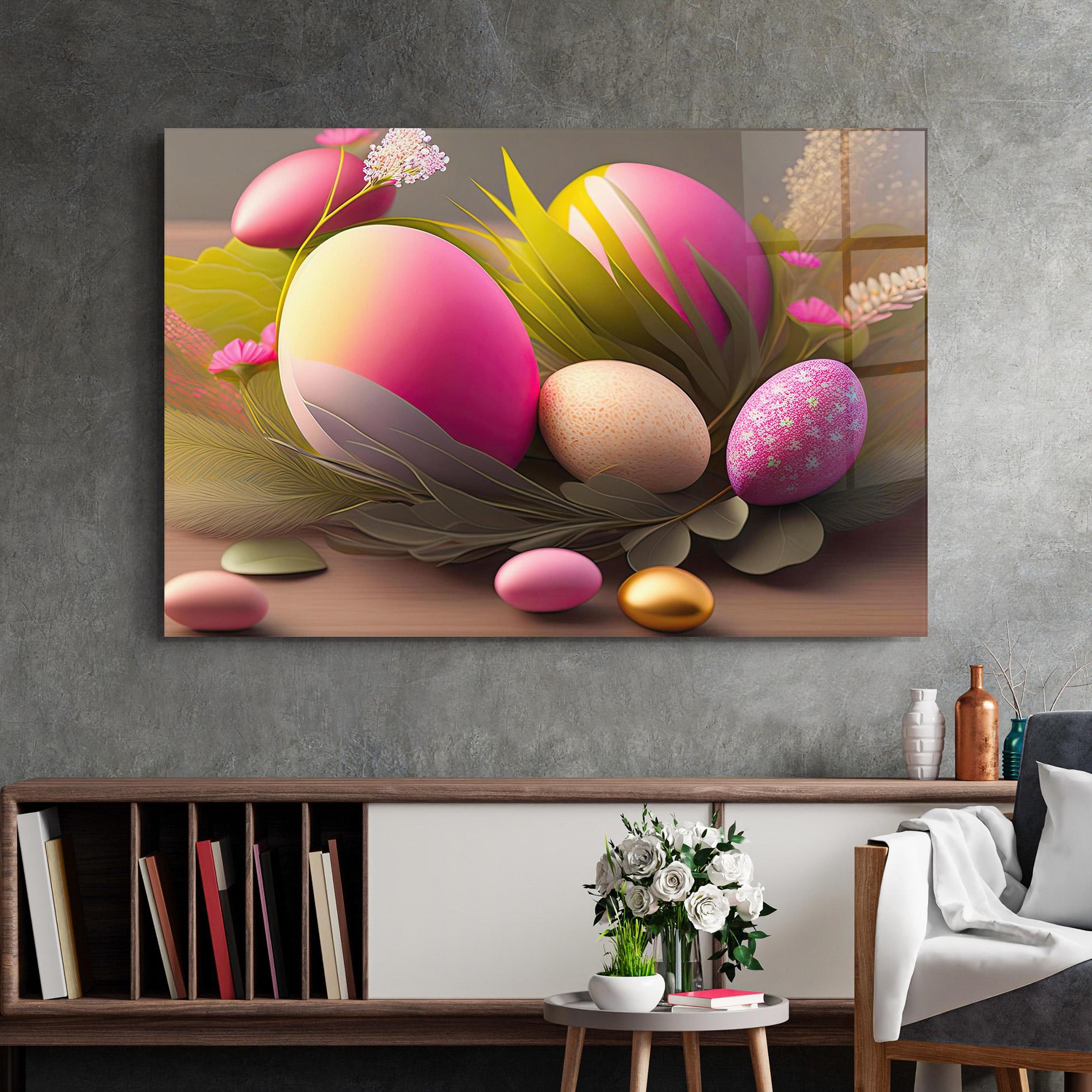 Tablou Sticla Pink Easter Eggs mockup 2