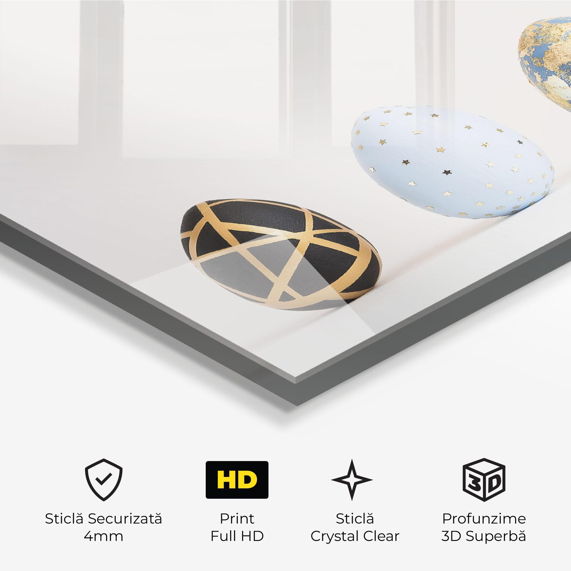 Tablou Sticla Three Easter Golden Eggs mockup 3
