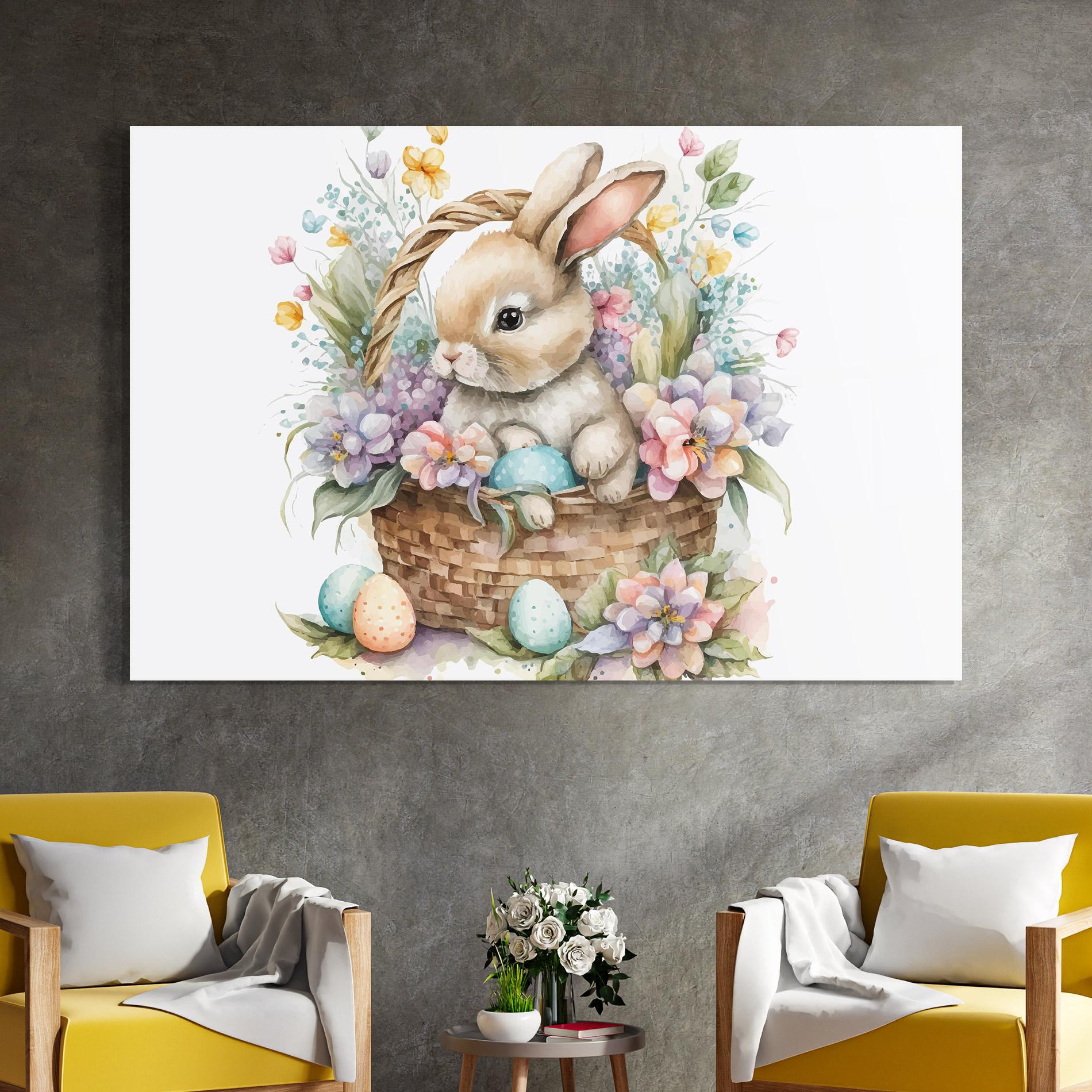 Tablou Sticla Cute Bunny In Basket mockup 4
