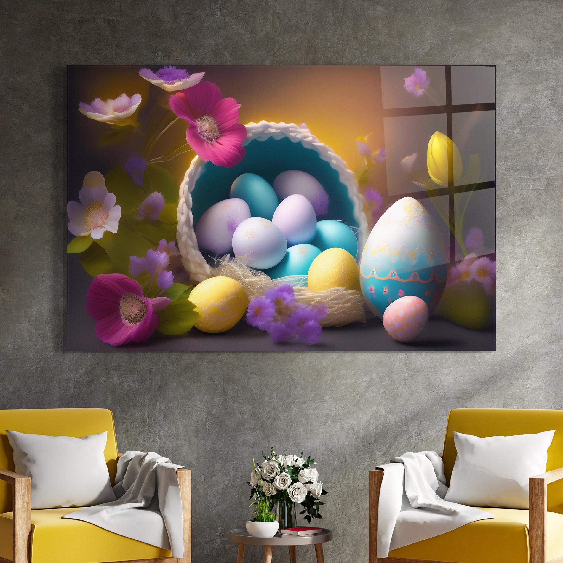 Tablou Sticla Eggs Basket With Flowers mockup 4