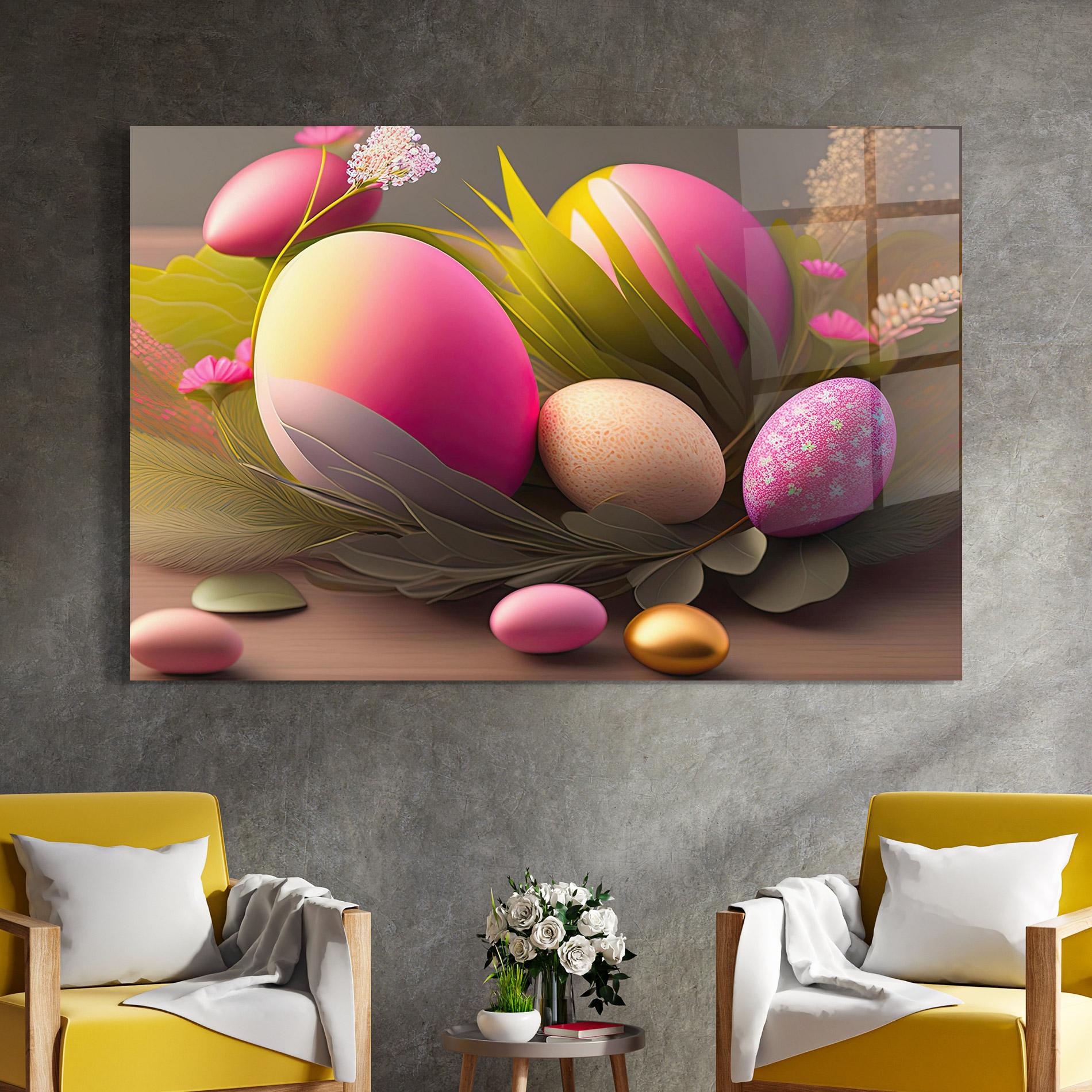 Tablou Sticla Pink Easter Eggs mockup 4