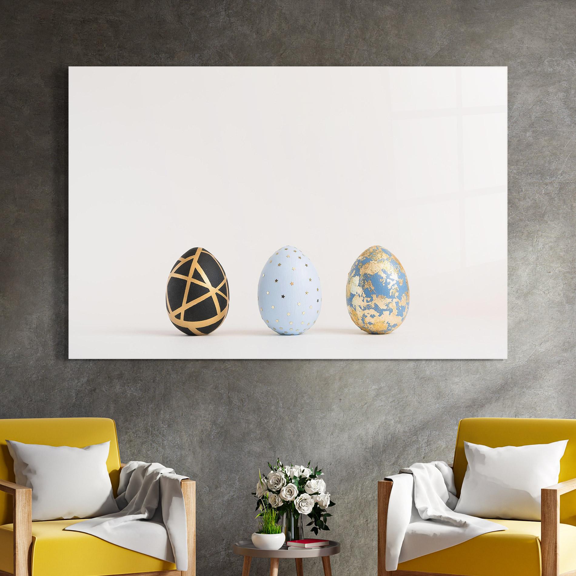 Tablou Sticla Three Easter Golden Eggs mockup 4
