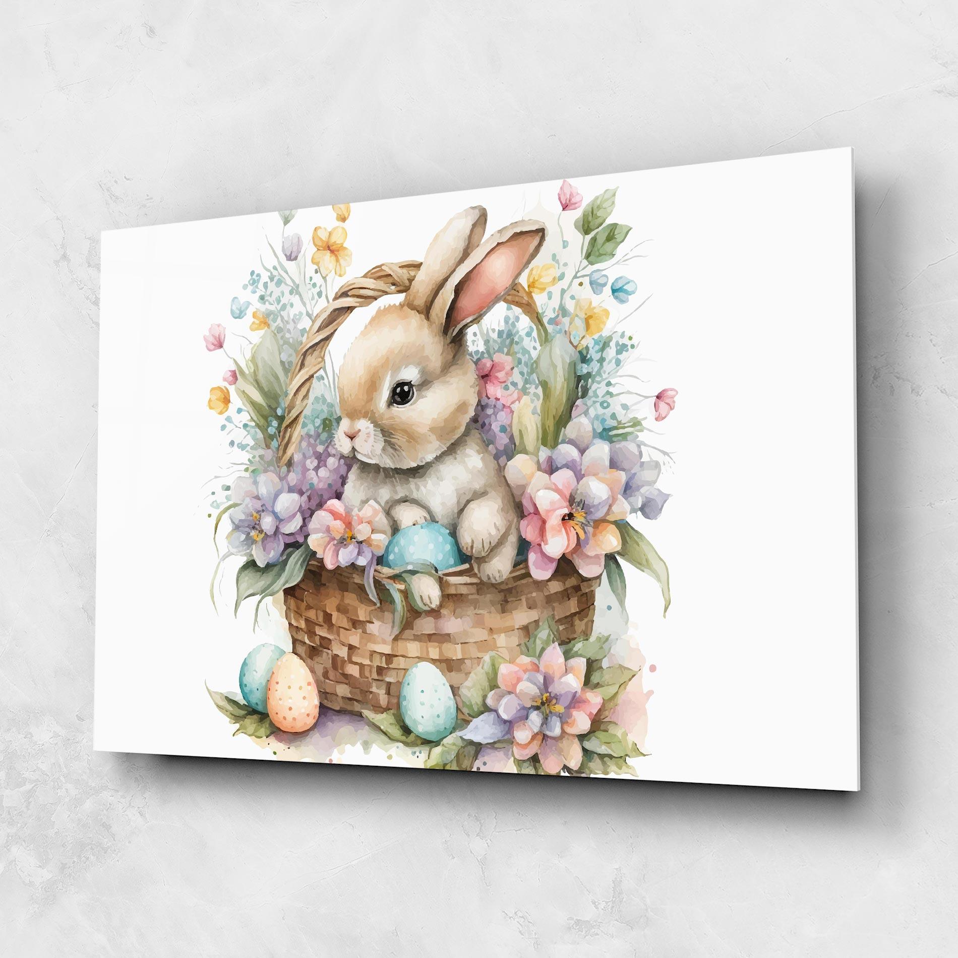 Tablou Sticla Cute Bunny In Basket mockup 1
