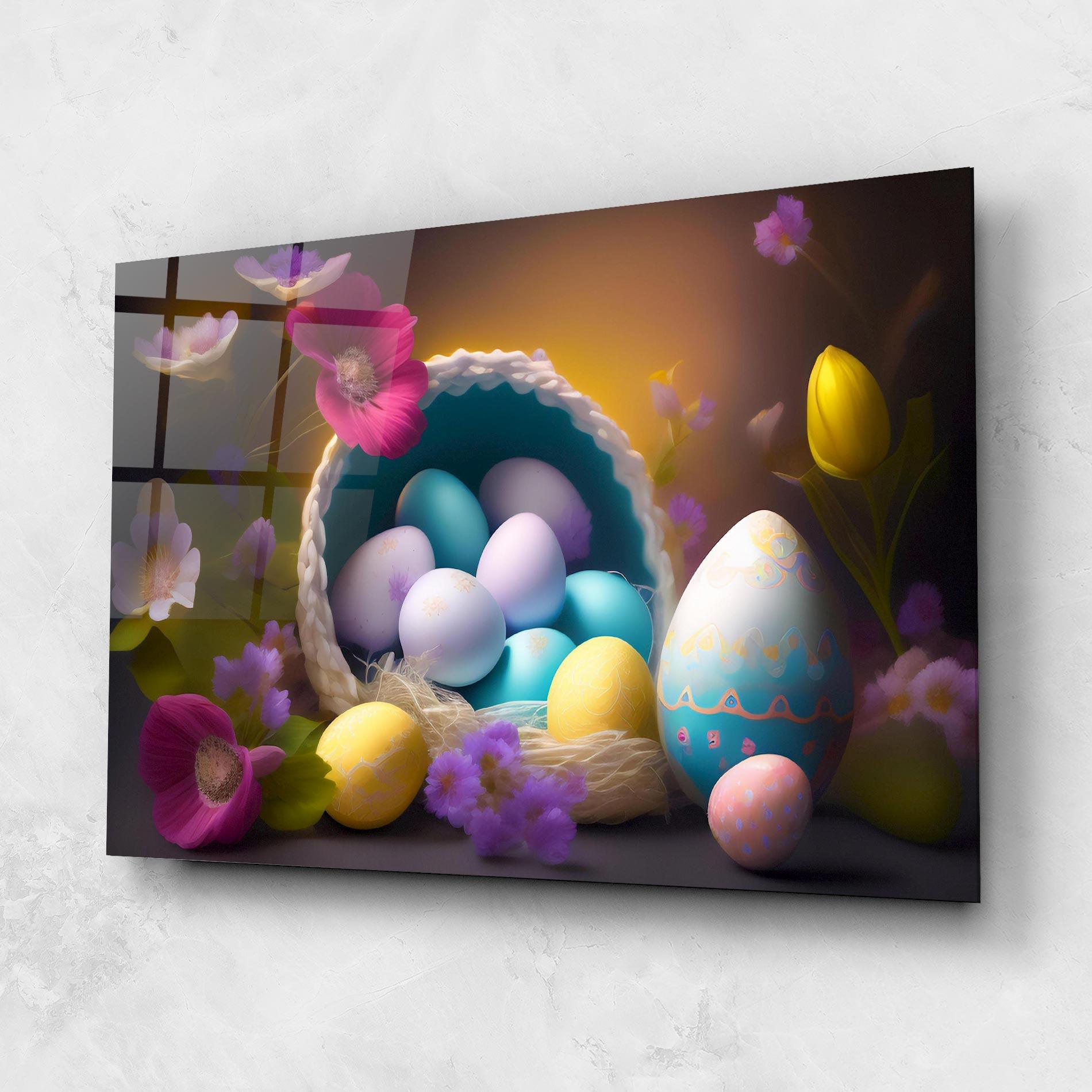 Tablou Sticla Eggs Basket With Flowers mockup 1