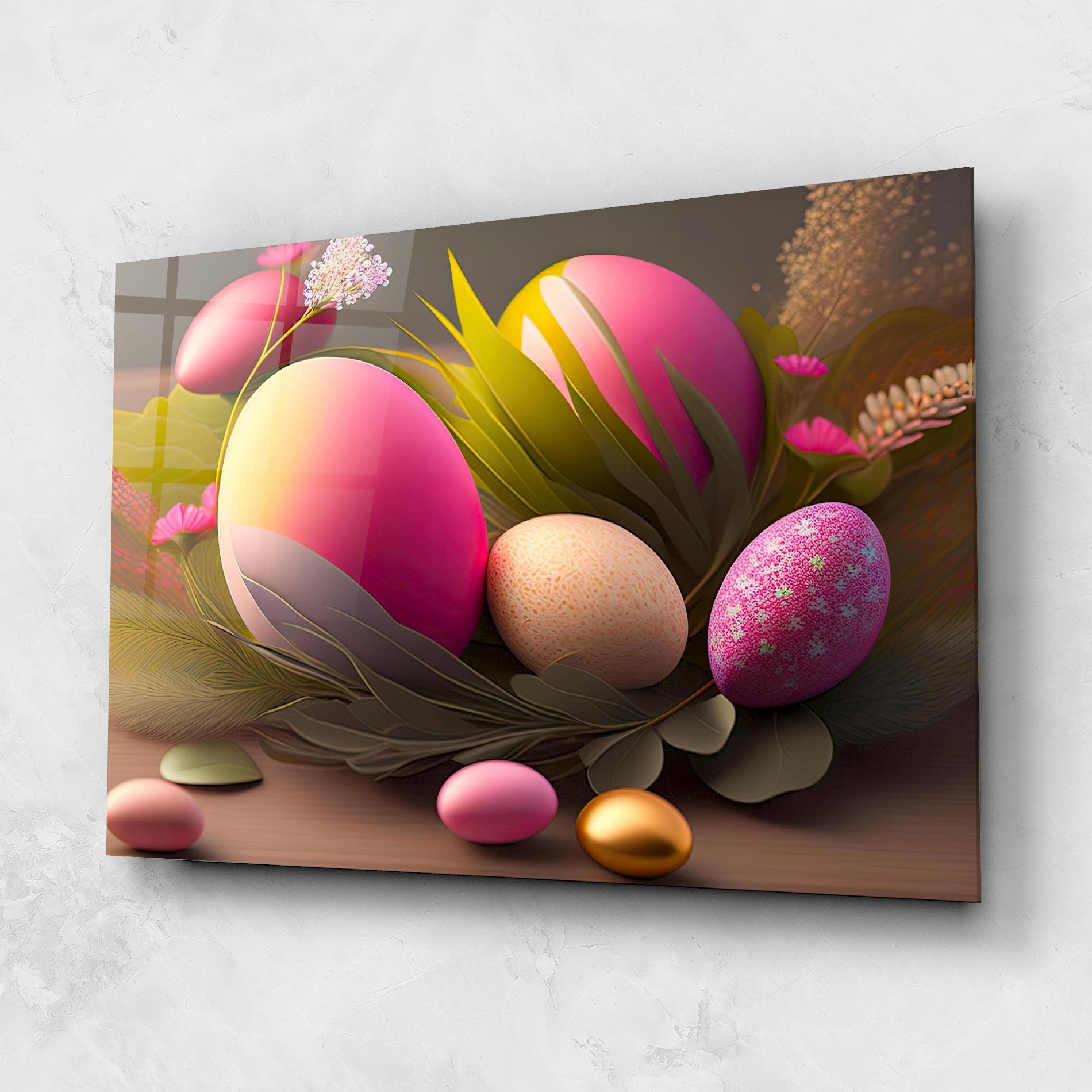 Tablou Sticla Pink Easter Eggs mockup 1