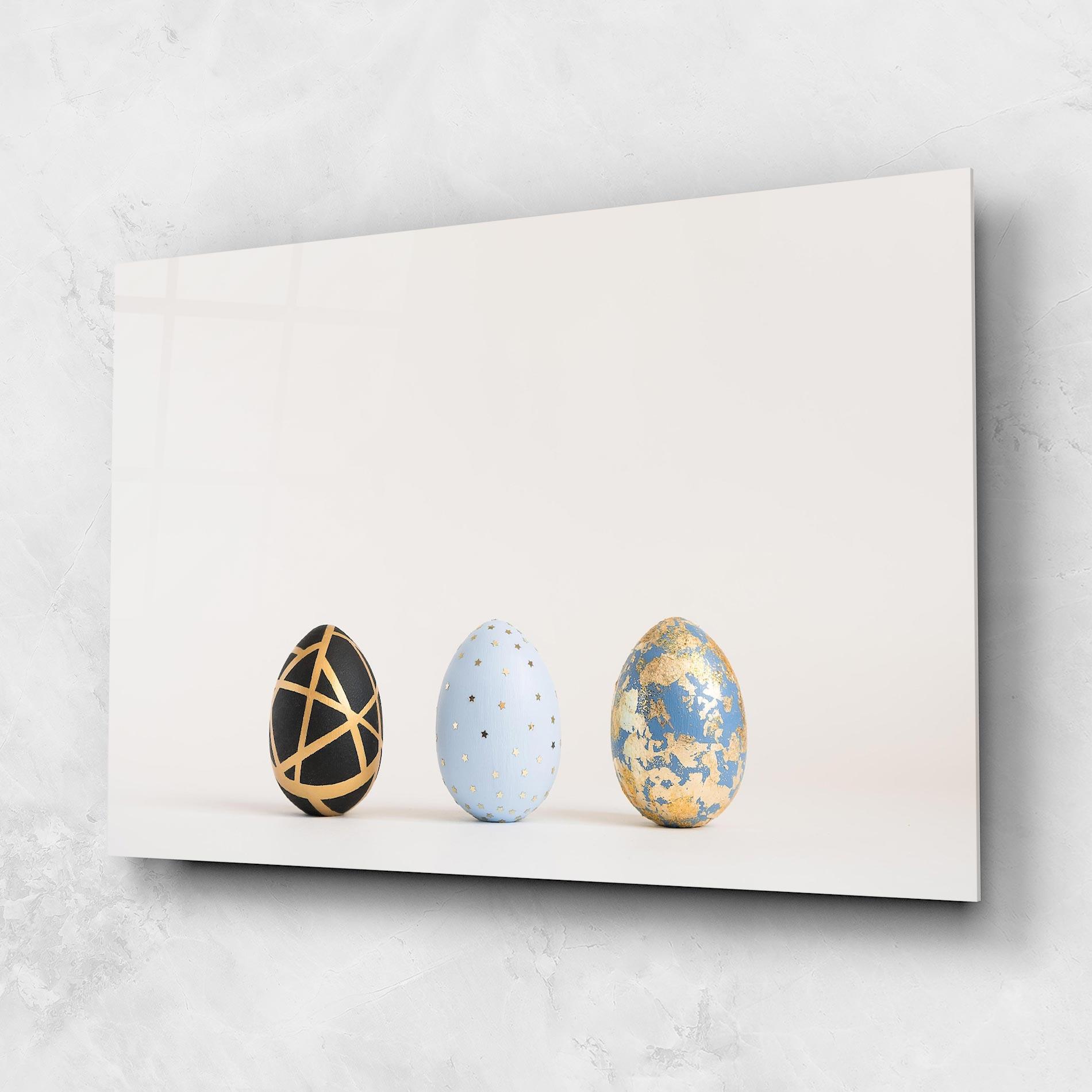 Tablou Sticla Three Easter Golden Eggs mockup 1