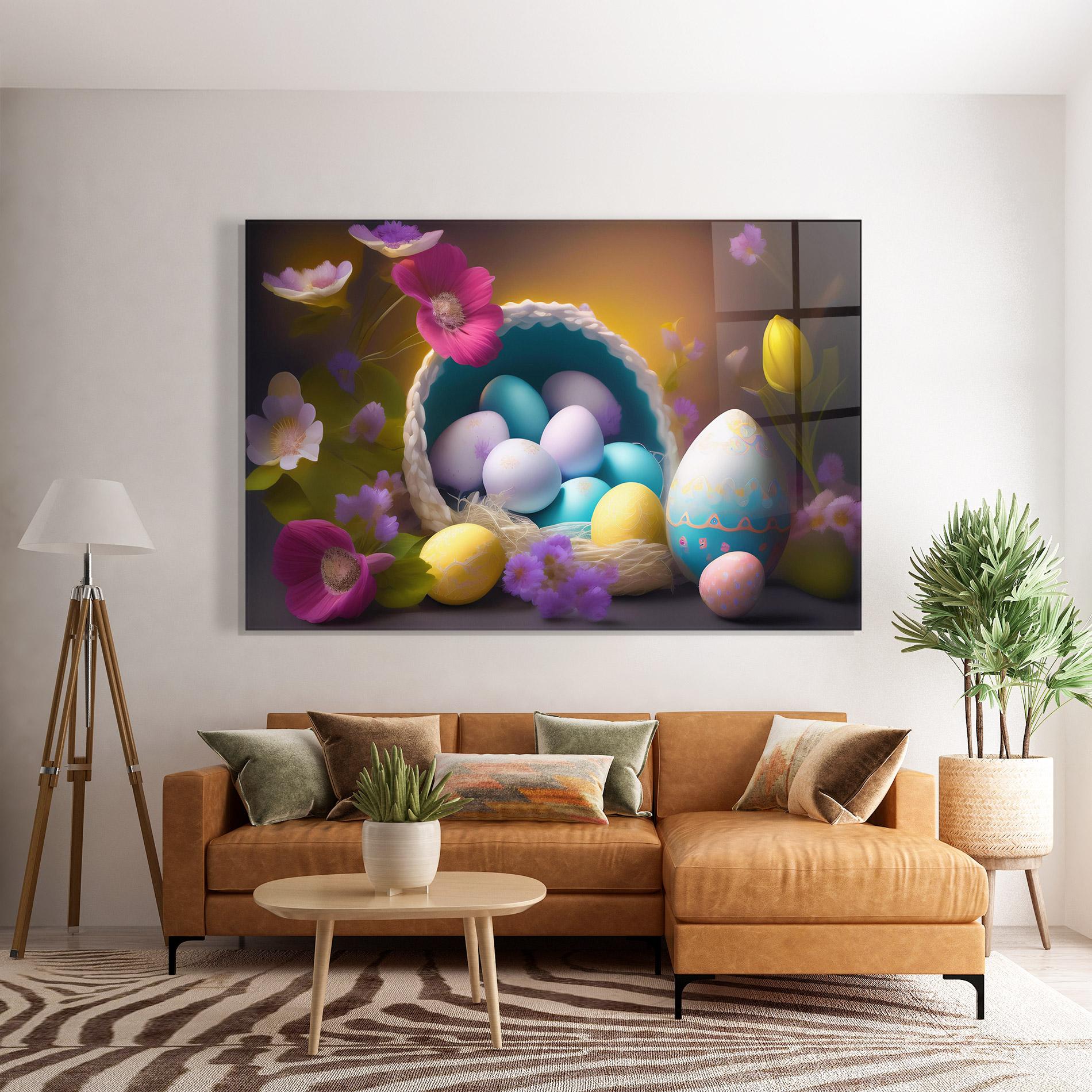 Tablou Sticla Eggs Basket With Flowers mockup 7
