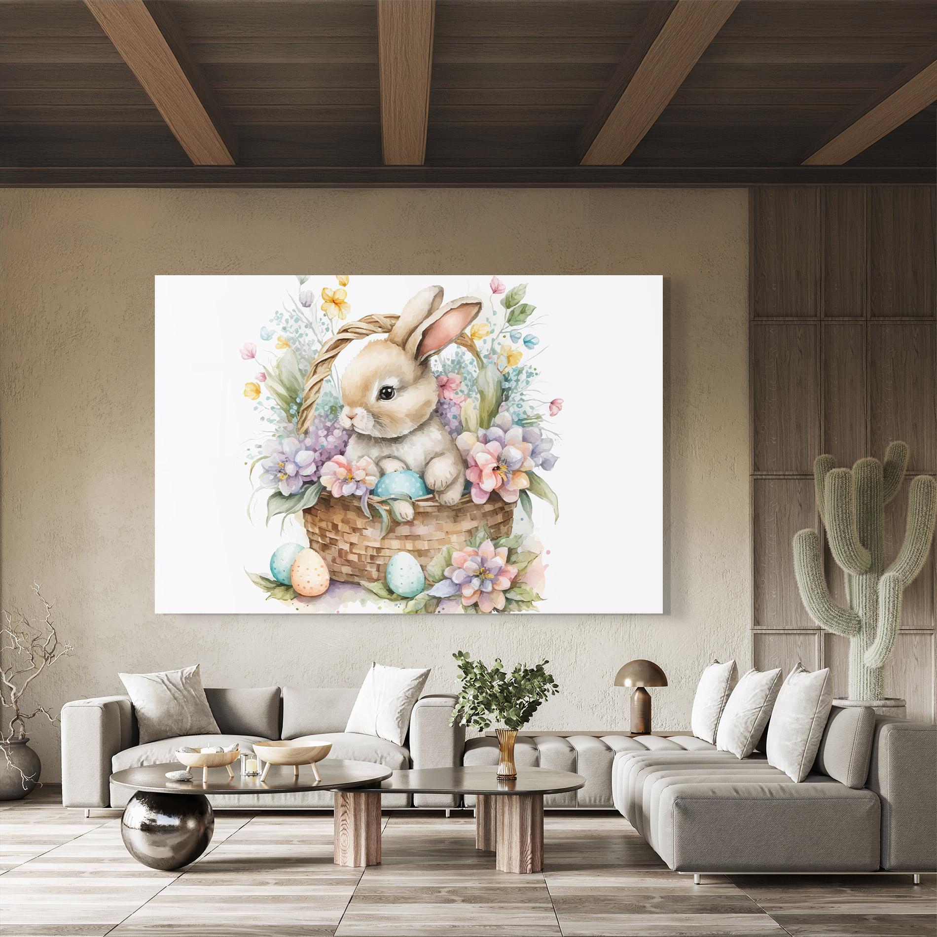 Tablou Sticla Cute Bunny In Basket mockup 8