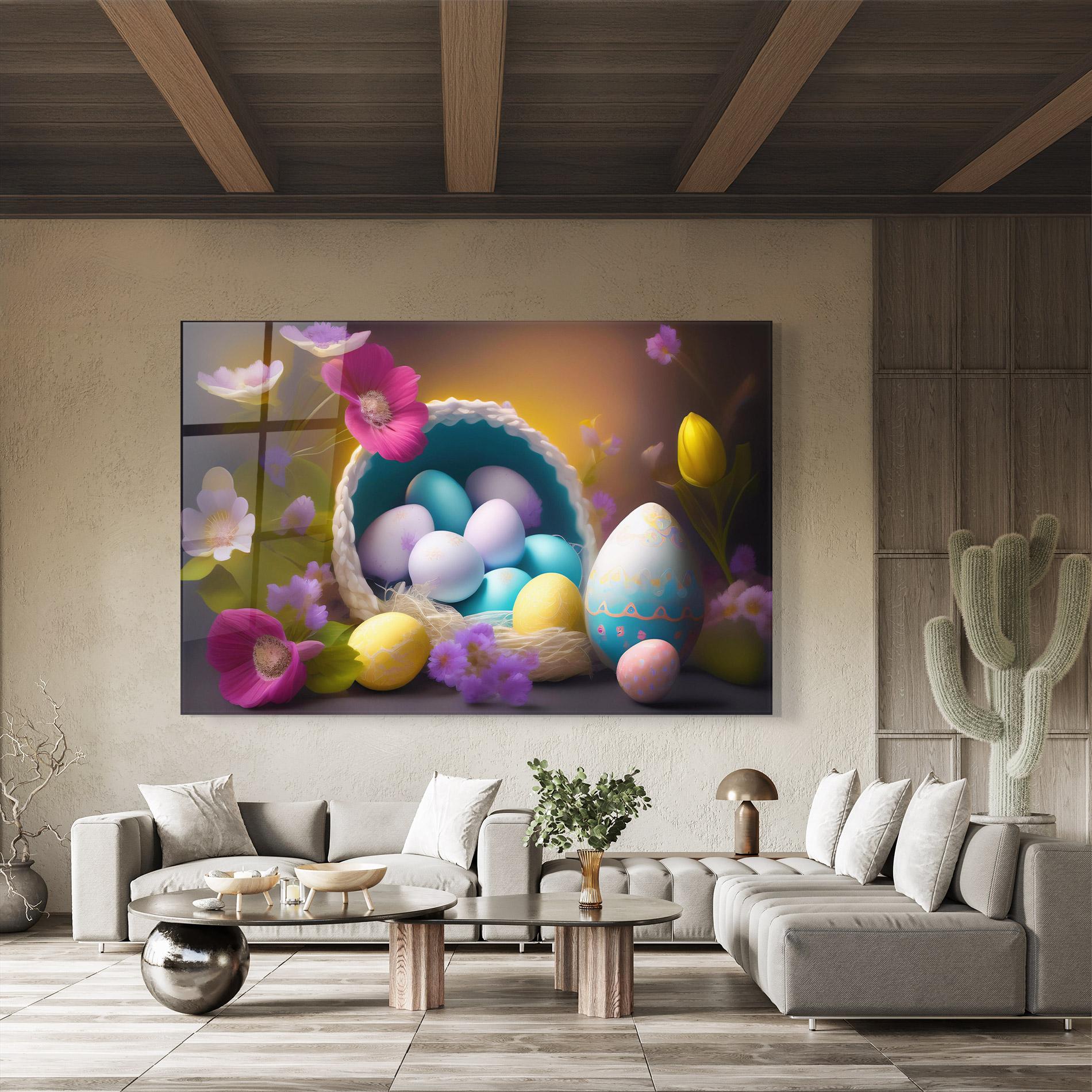 Tablou Sticla Eggs Basket With Flowers mockup 8