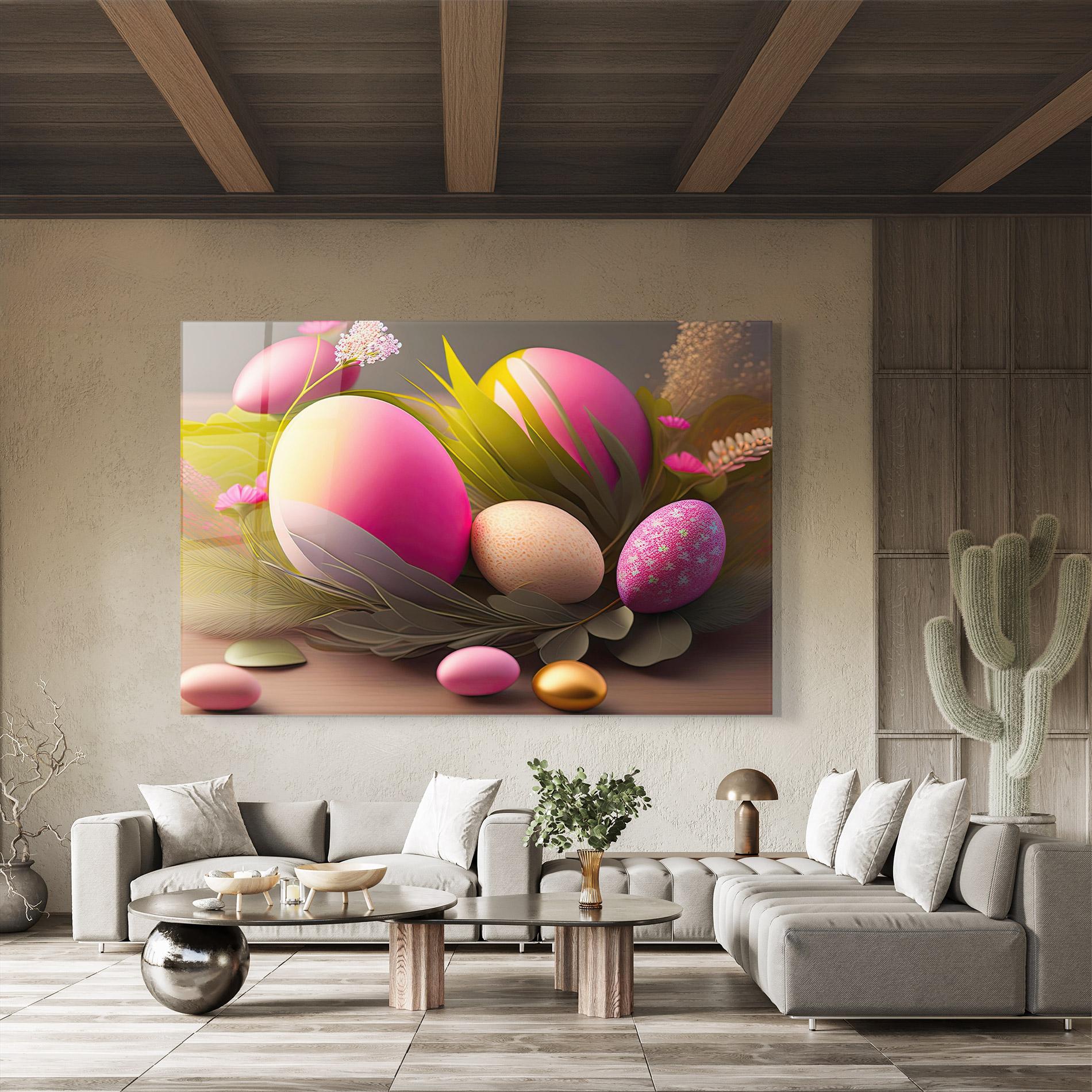 Tablou Sticla Pink Easter Eggs mockup 8