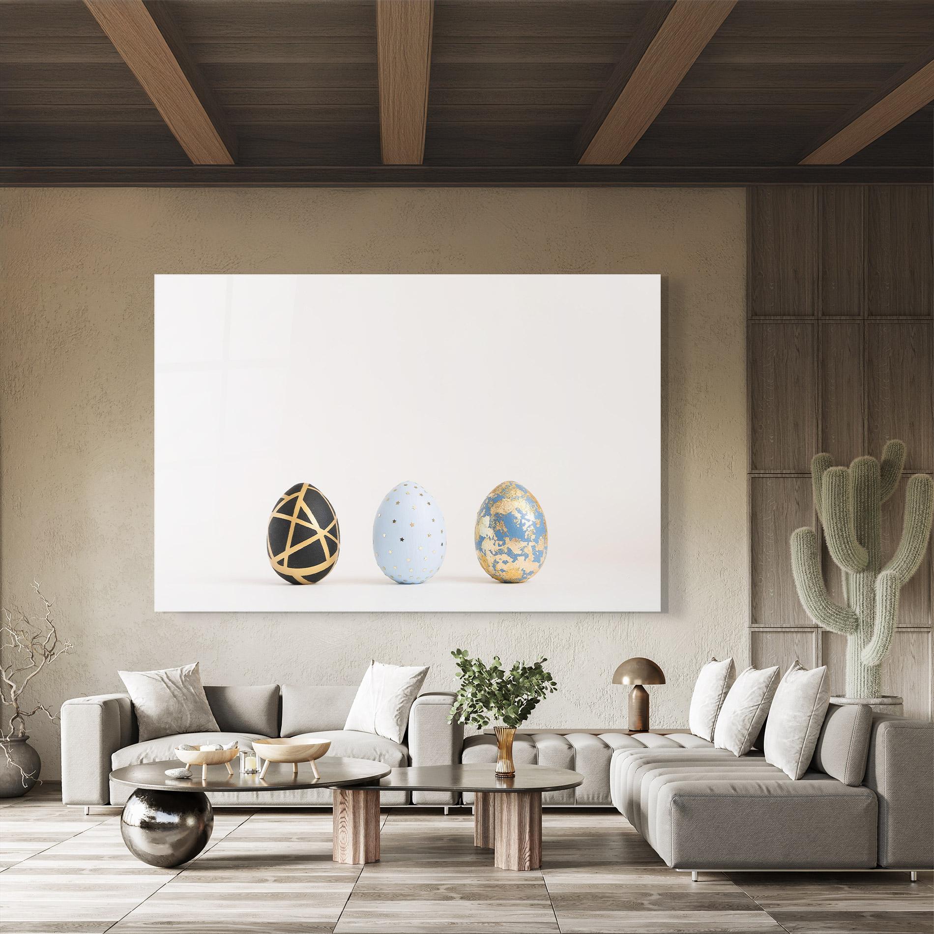 Tablou Sticla Three Easter Golden Eggs mockup 8