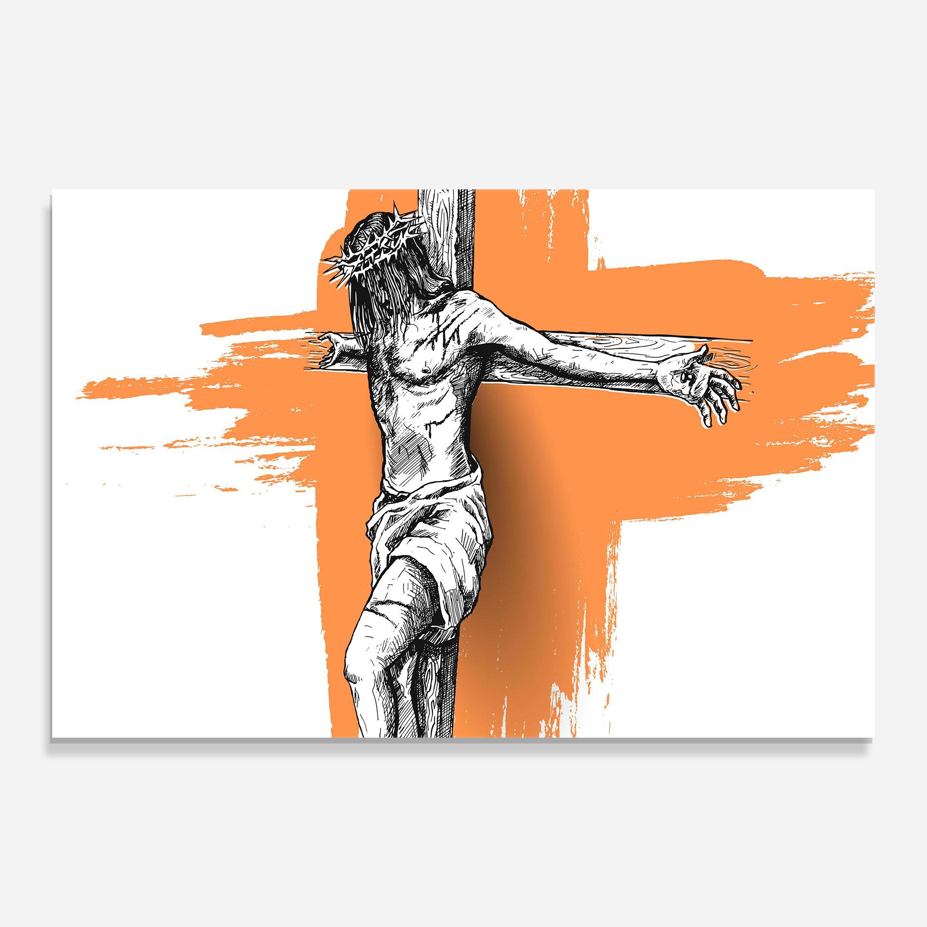 Tablou Sticla Orange Art Jesus mockup 0