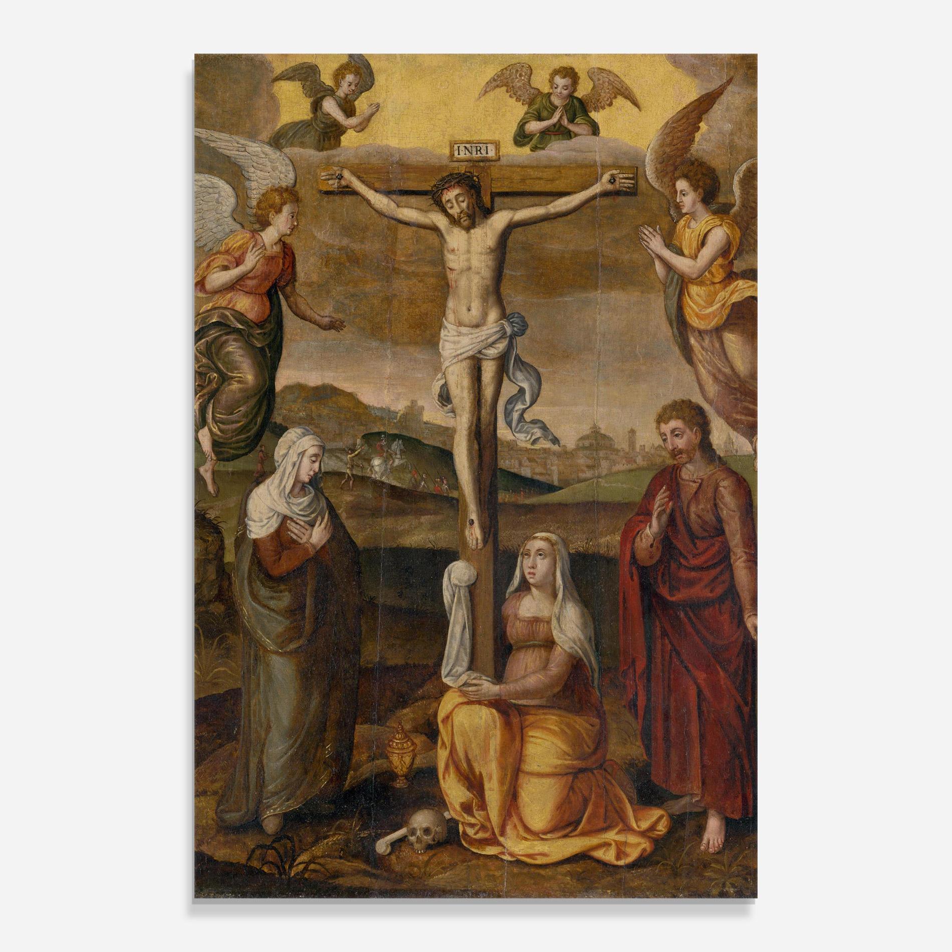 Tablou Sticla Holding Cross Jesus mockup 0