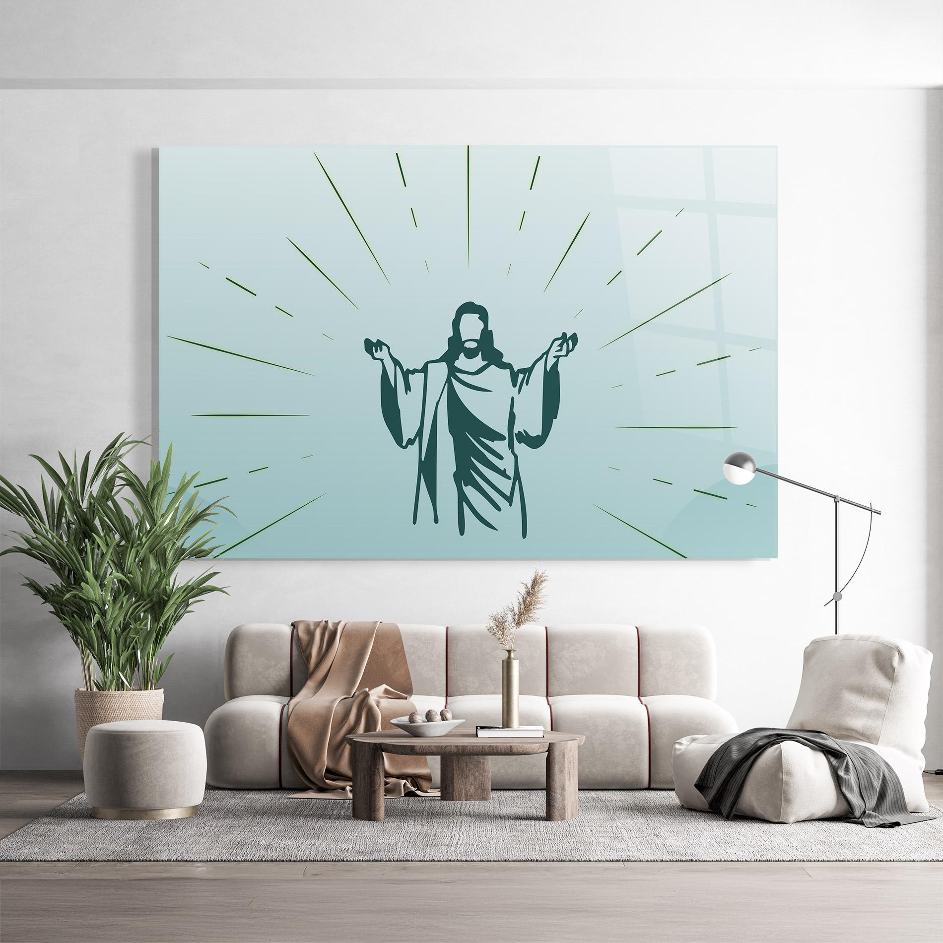 Tablou Sticla Blue Art Jesus mockup 9