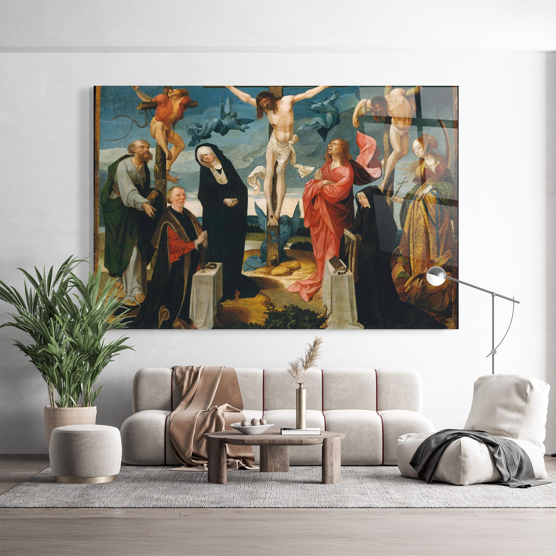 Tablou Sticla Jesus Cross Birds mockup 9