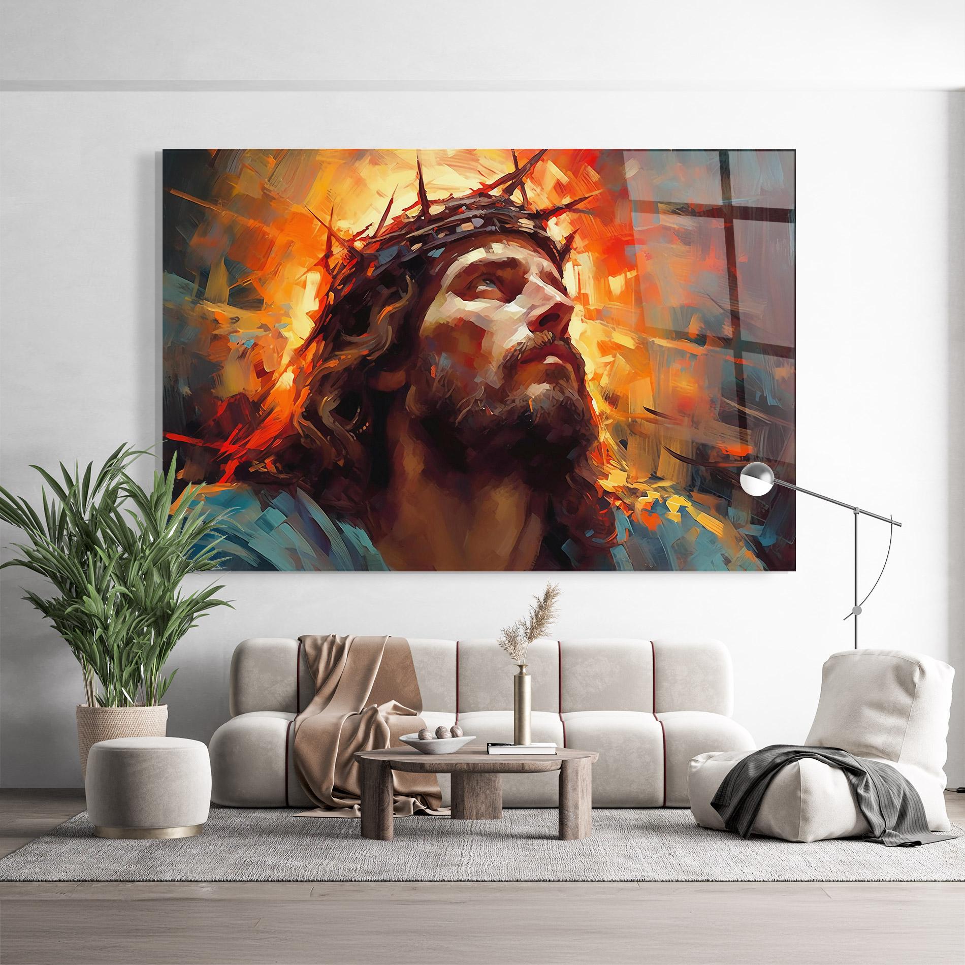 Tablou Sticla Jesus Crown Light mockup 9