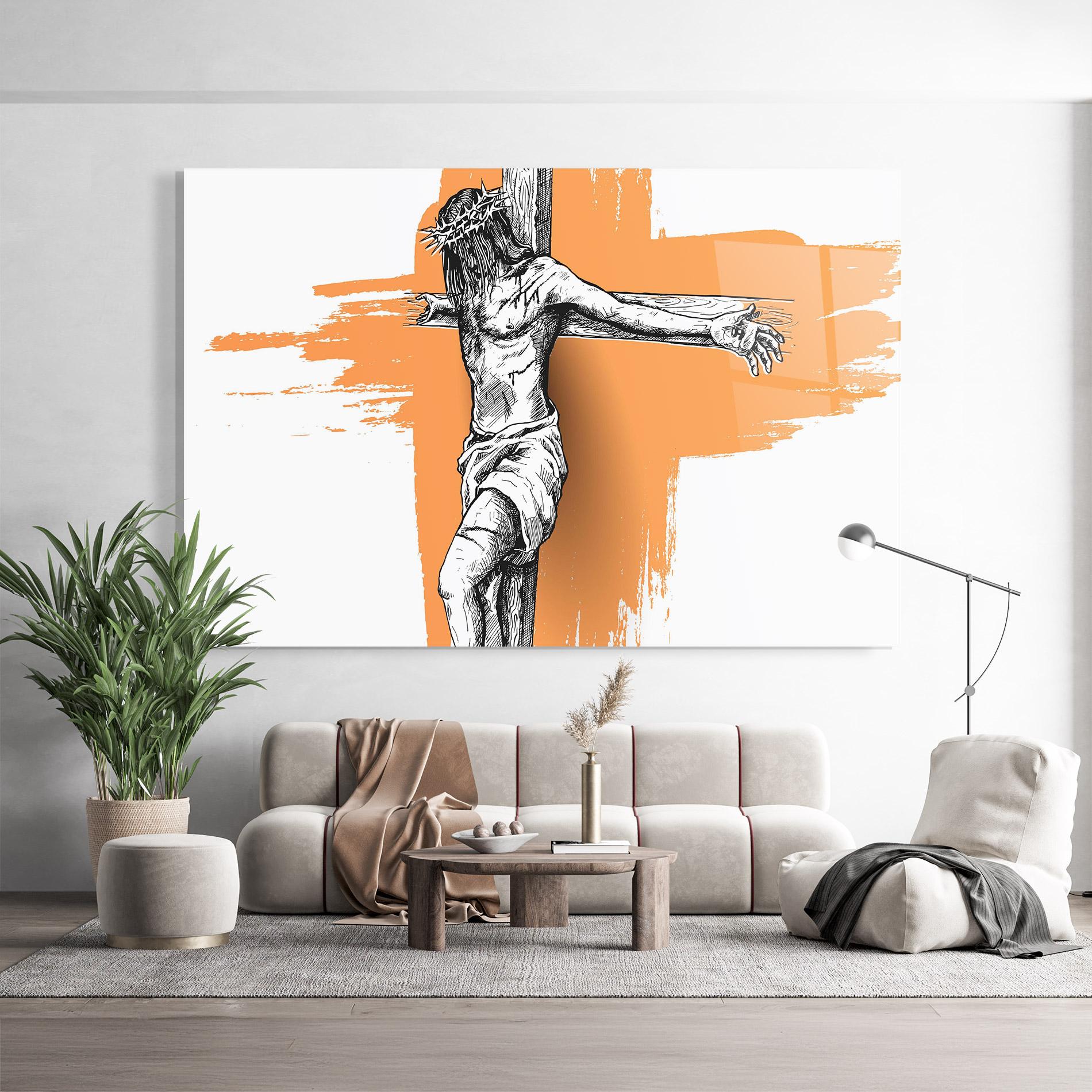 Tablou Sticla Orange Art Jesus mockup 9