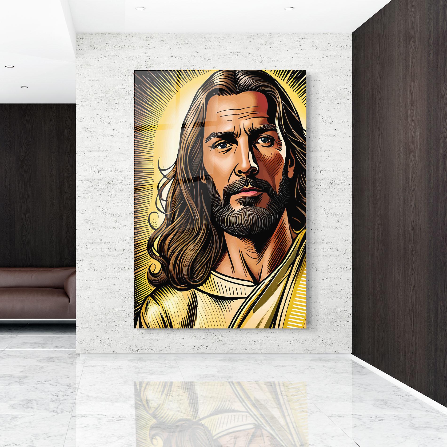 Tablou Sticla Gold Art Jesus mockup 9