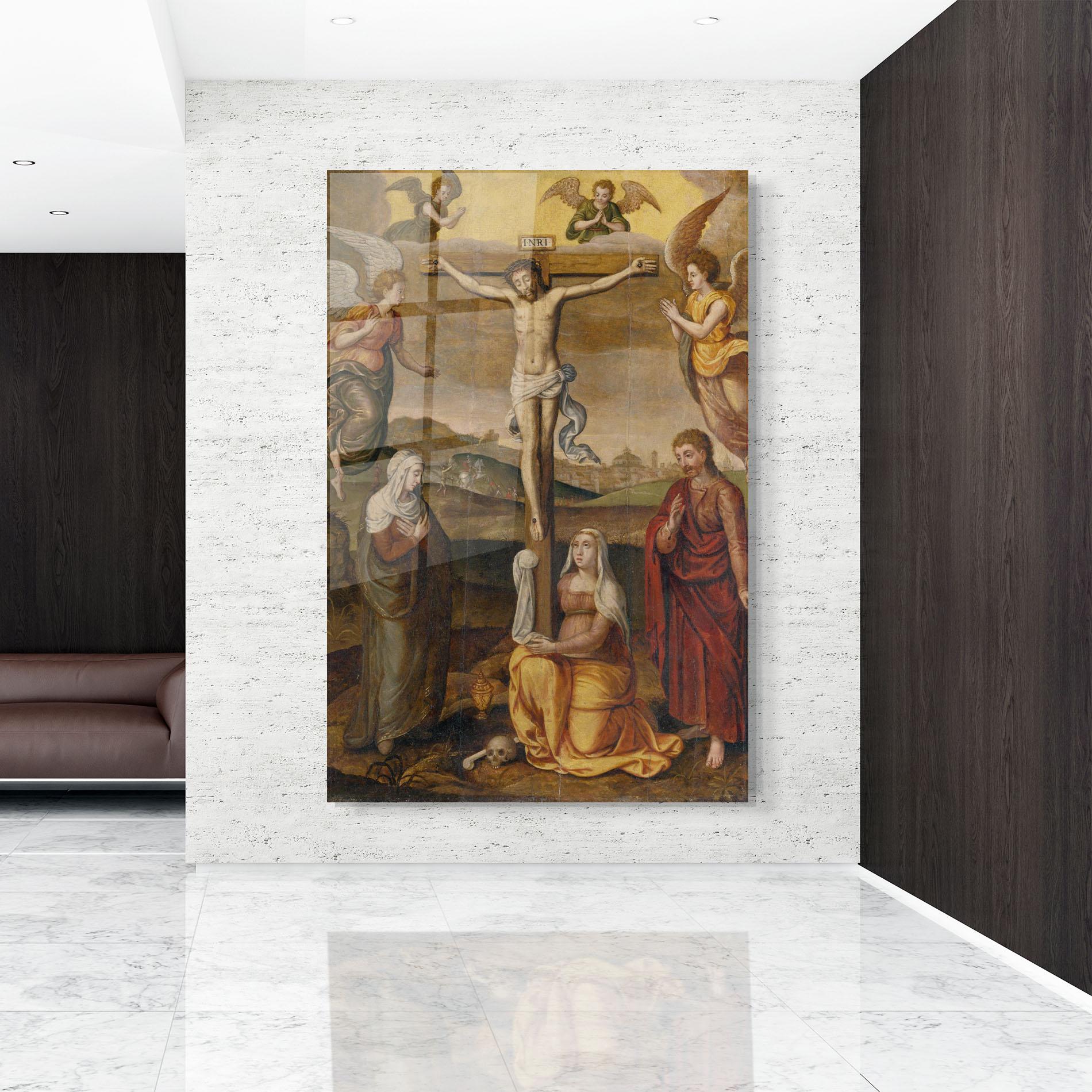 Tablou Sticla Holding Cross Jesus mockup 9