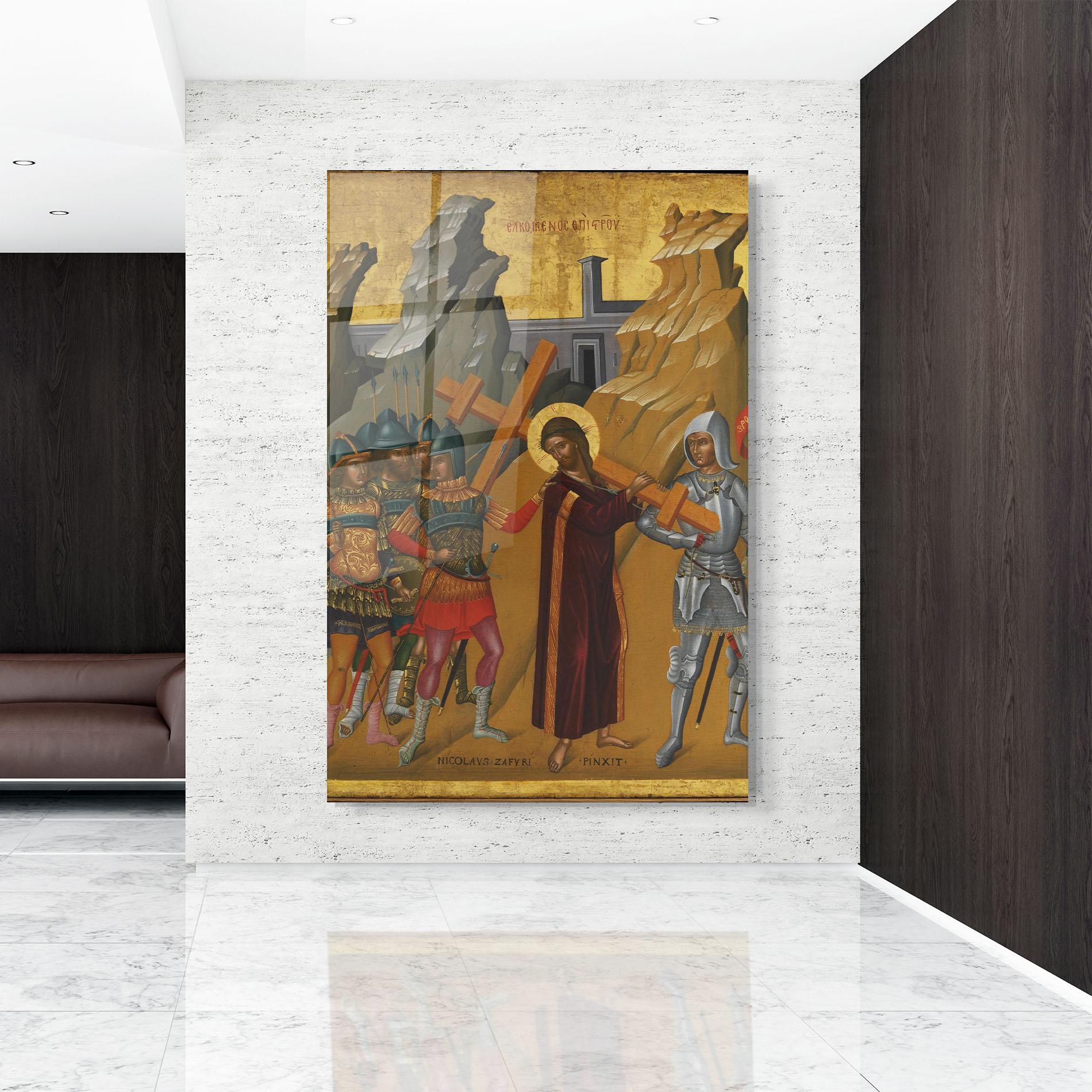 Tablou Sticla Walking With Cross mockup 9