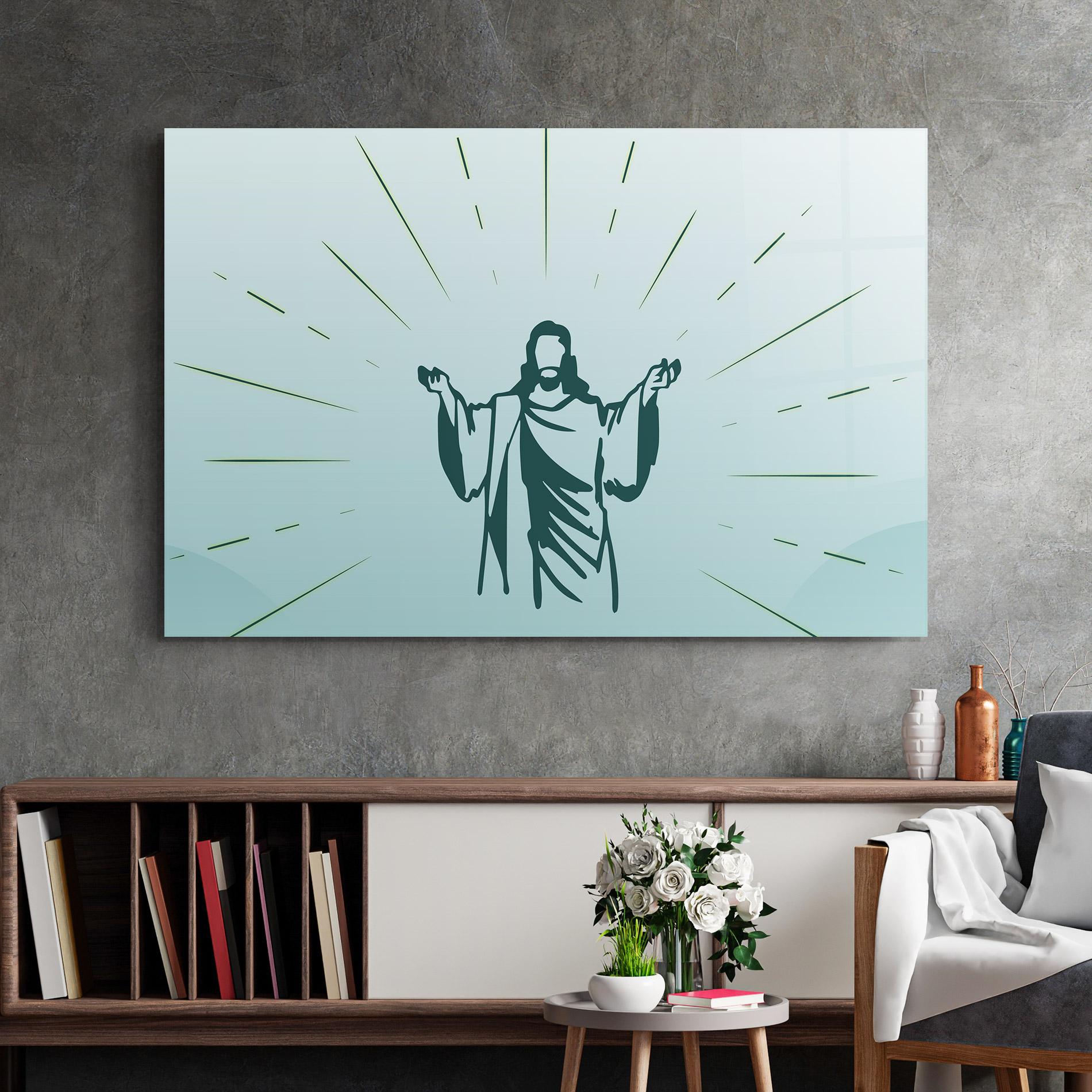 Tablou Sticla Blue Art Jesus mockup 2