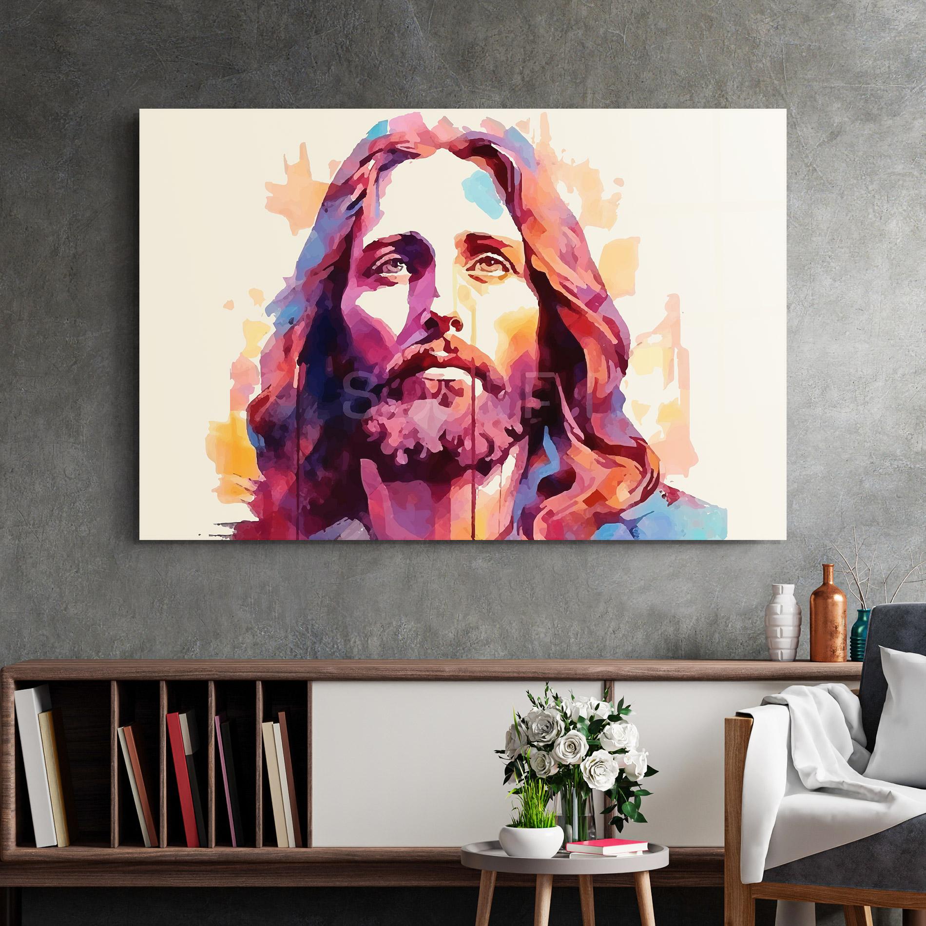Tablou Sticla Color Jesus mockup 2