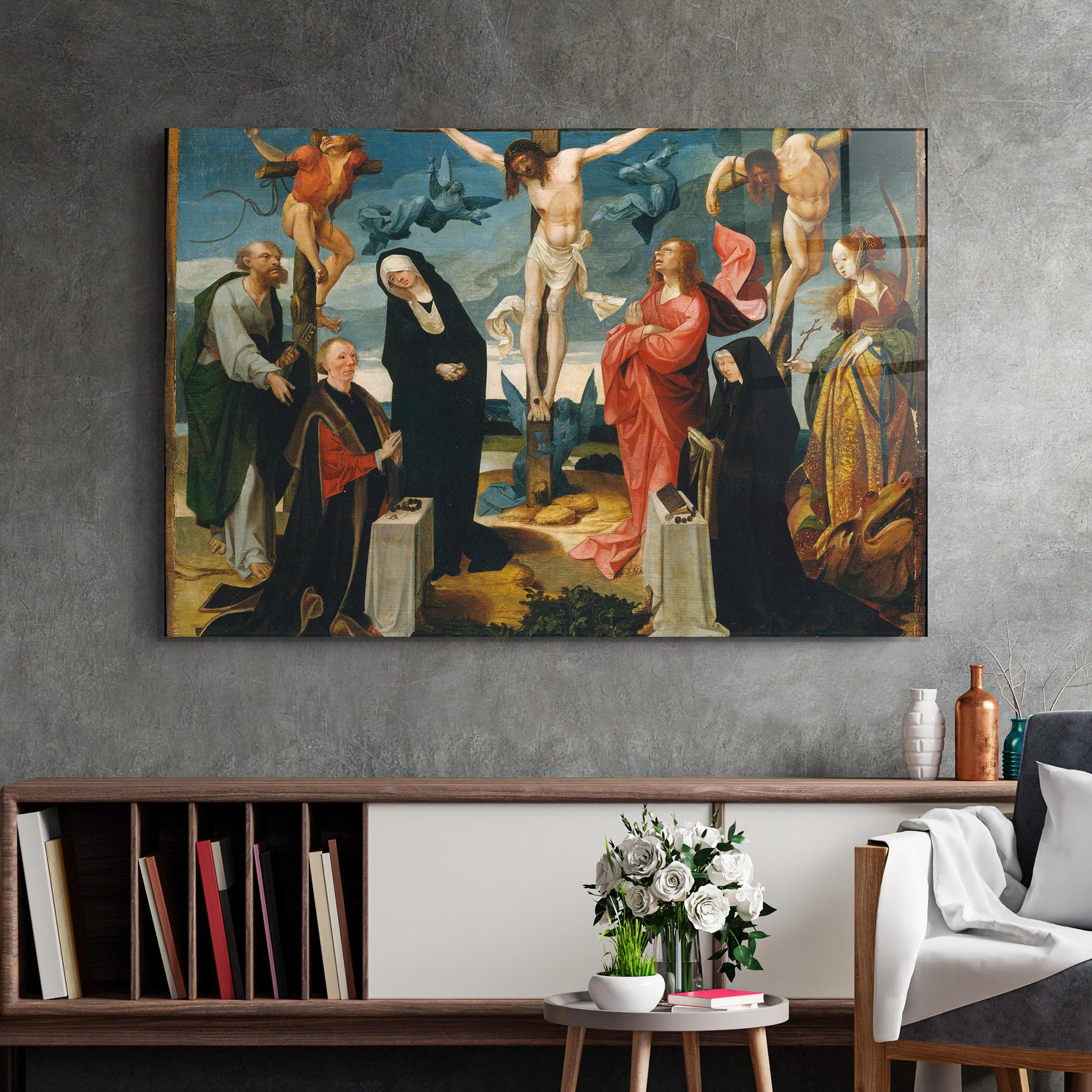 Tablou Sticla Jesus Cross Birds mockup 2