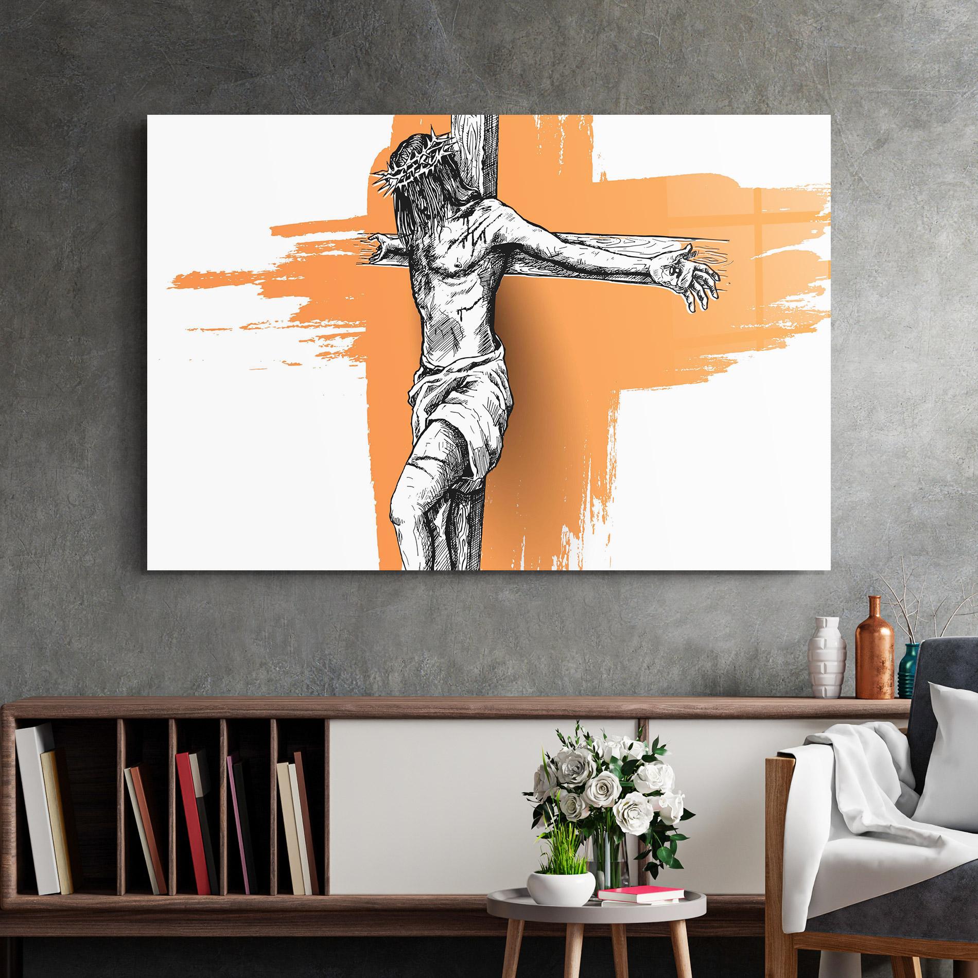 Tablou Sticla Orange Art Jesus mockup 2