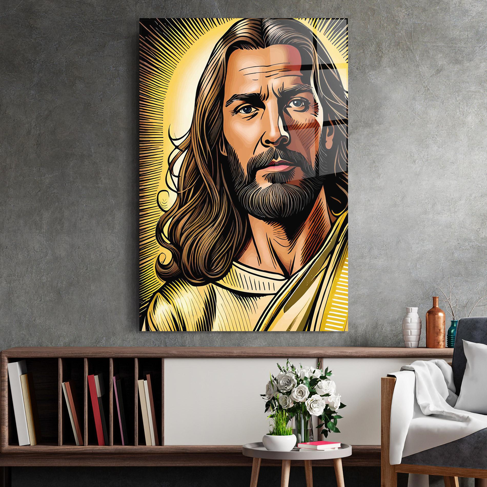 Tablou Sticla Gold Art Jesus mockup 2