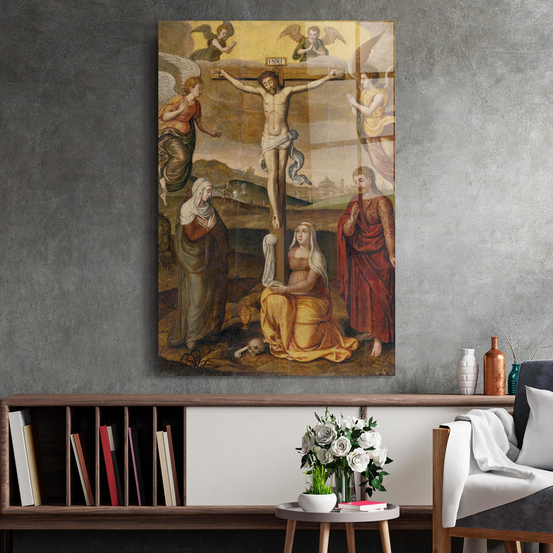 Tablou Sticla Holding Cross Jesus mockup 2