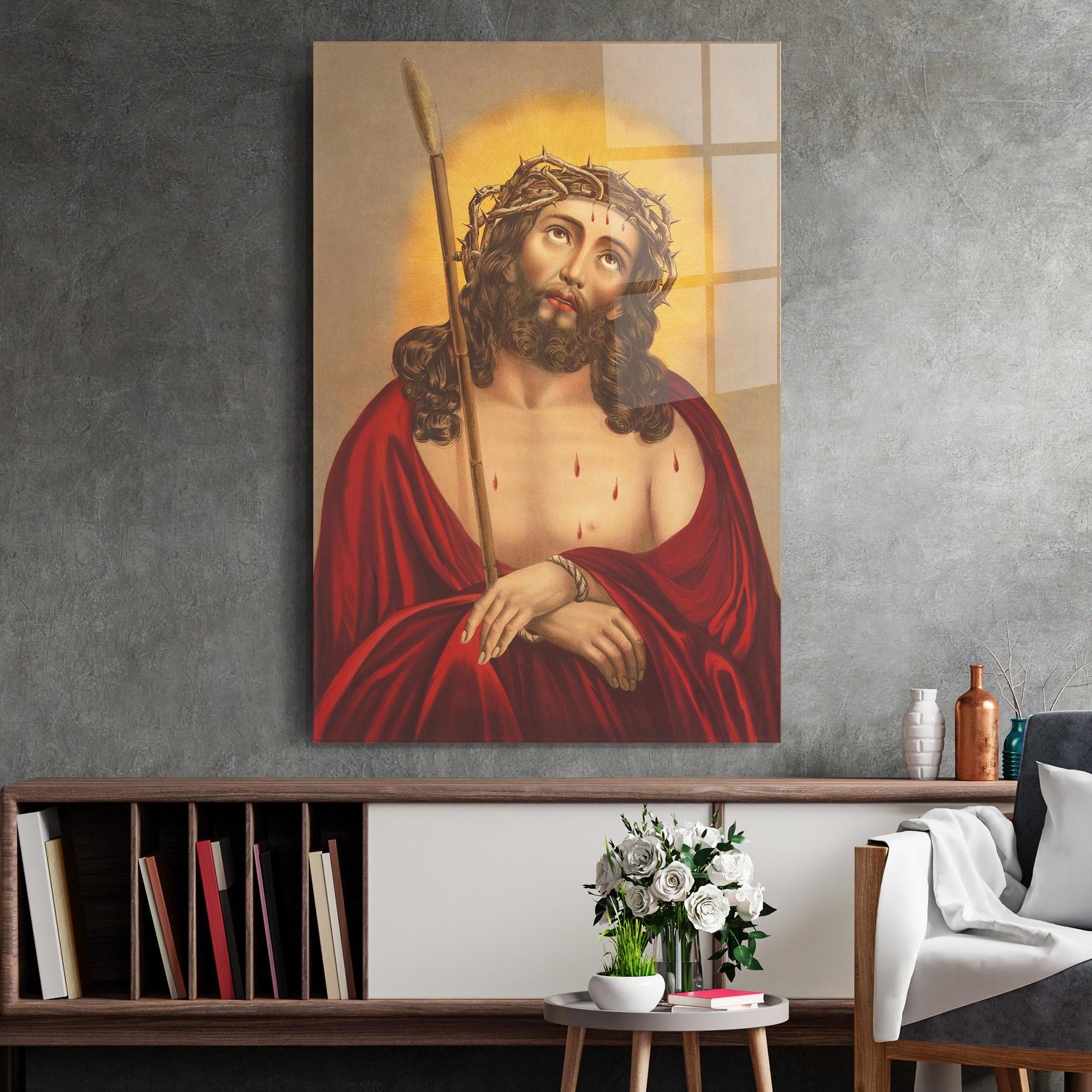 Tablou Sticla Red Dresses Jesus mockup 2