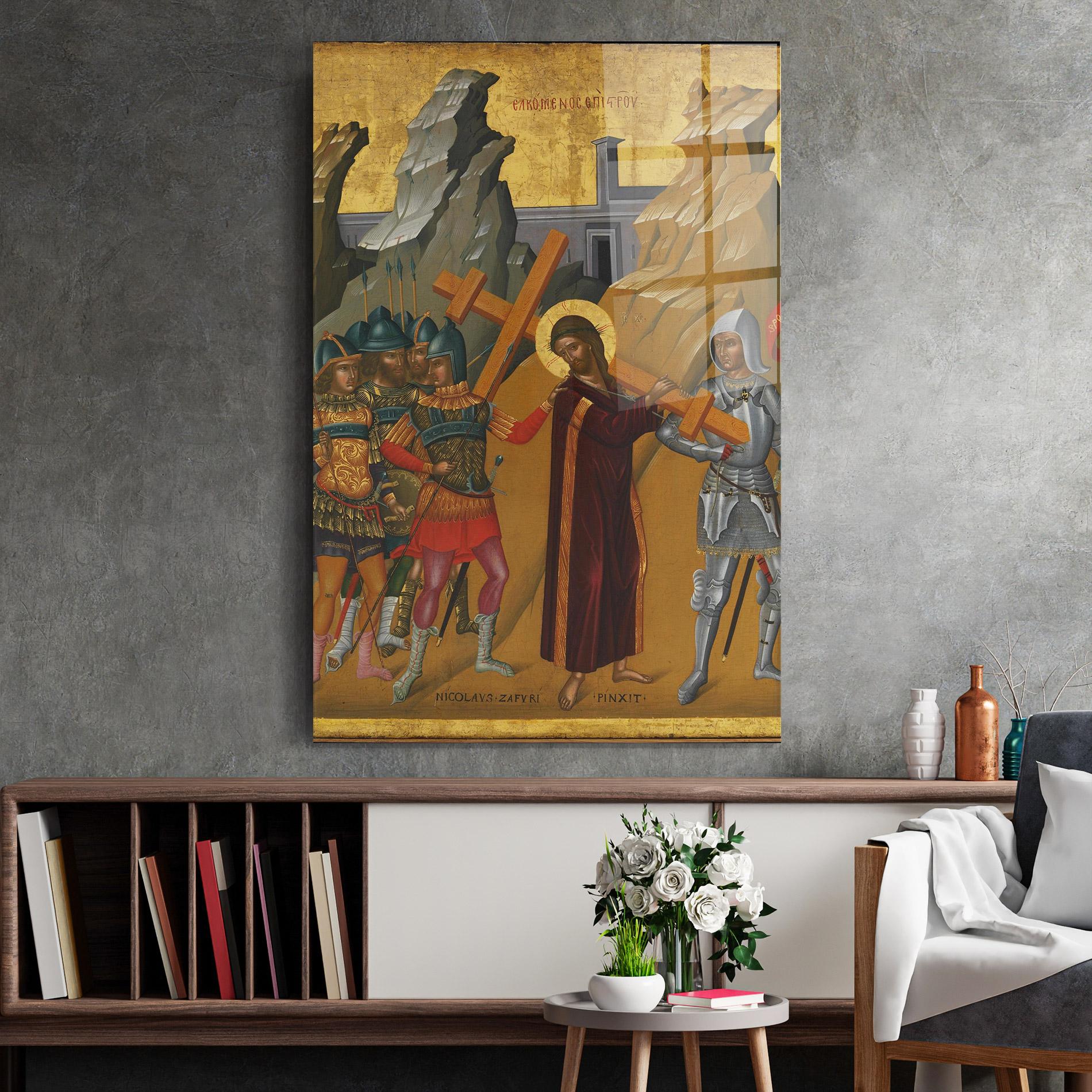 Tablou Sticla Walking With Cross mockup 2