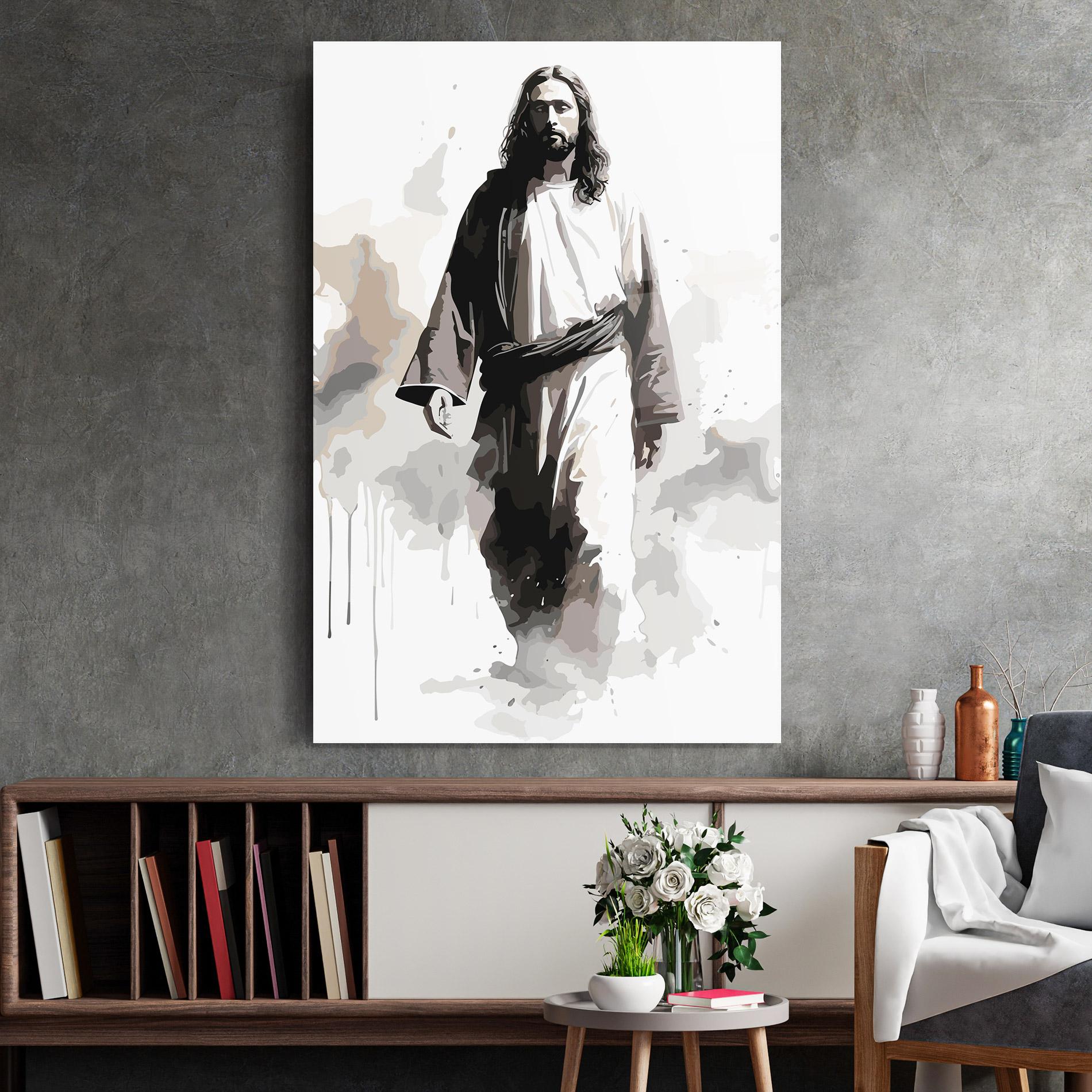 Tablou Sticla Watercolor Jesus mockup 2