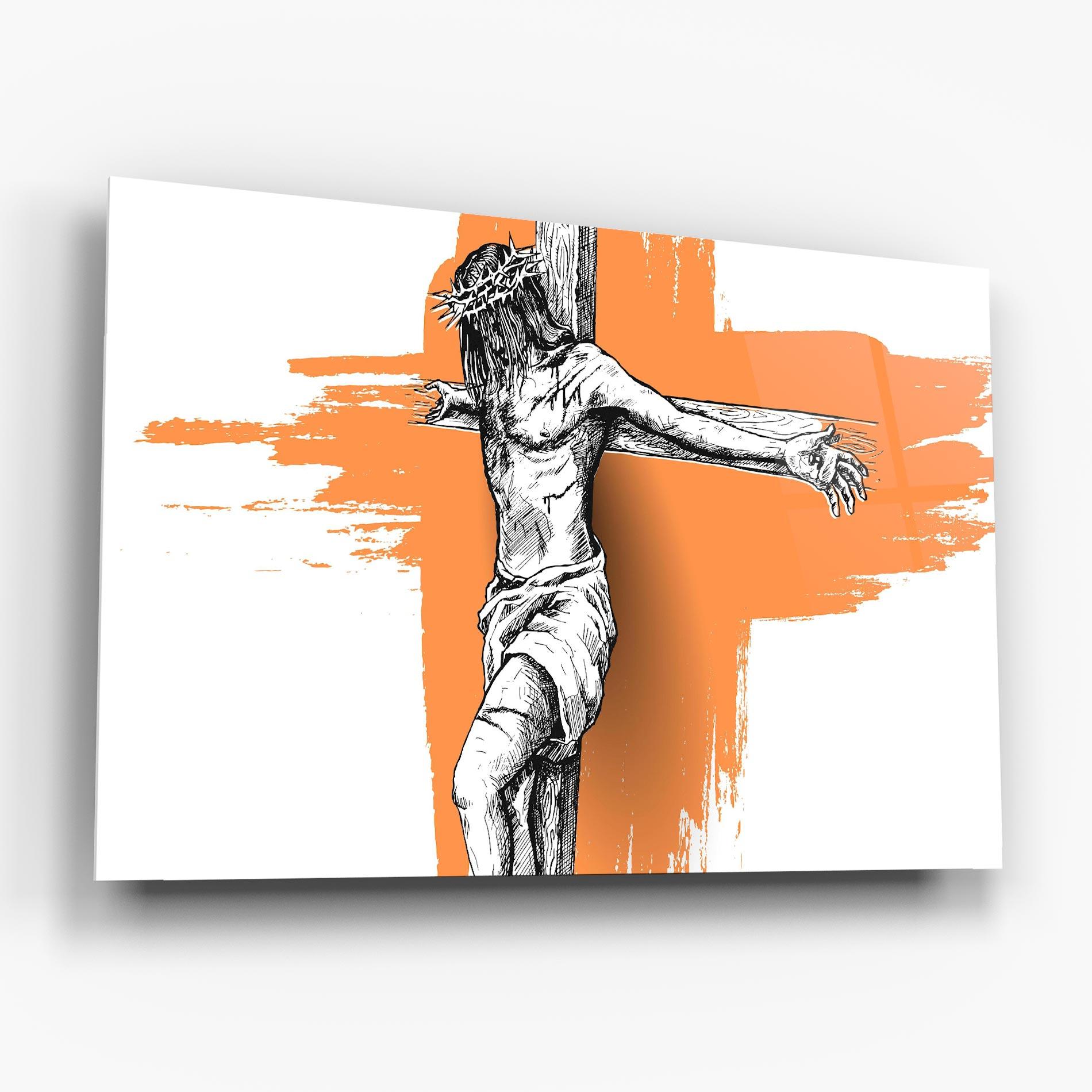 Tablou Sticla Orange Art Jesus mockup 6