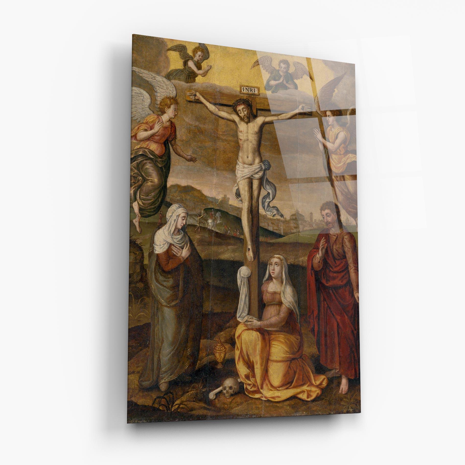 Tablou Sticla Holding Cross Jesus mockup 6