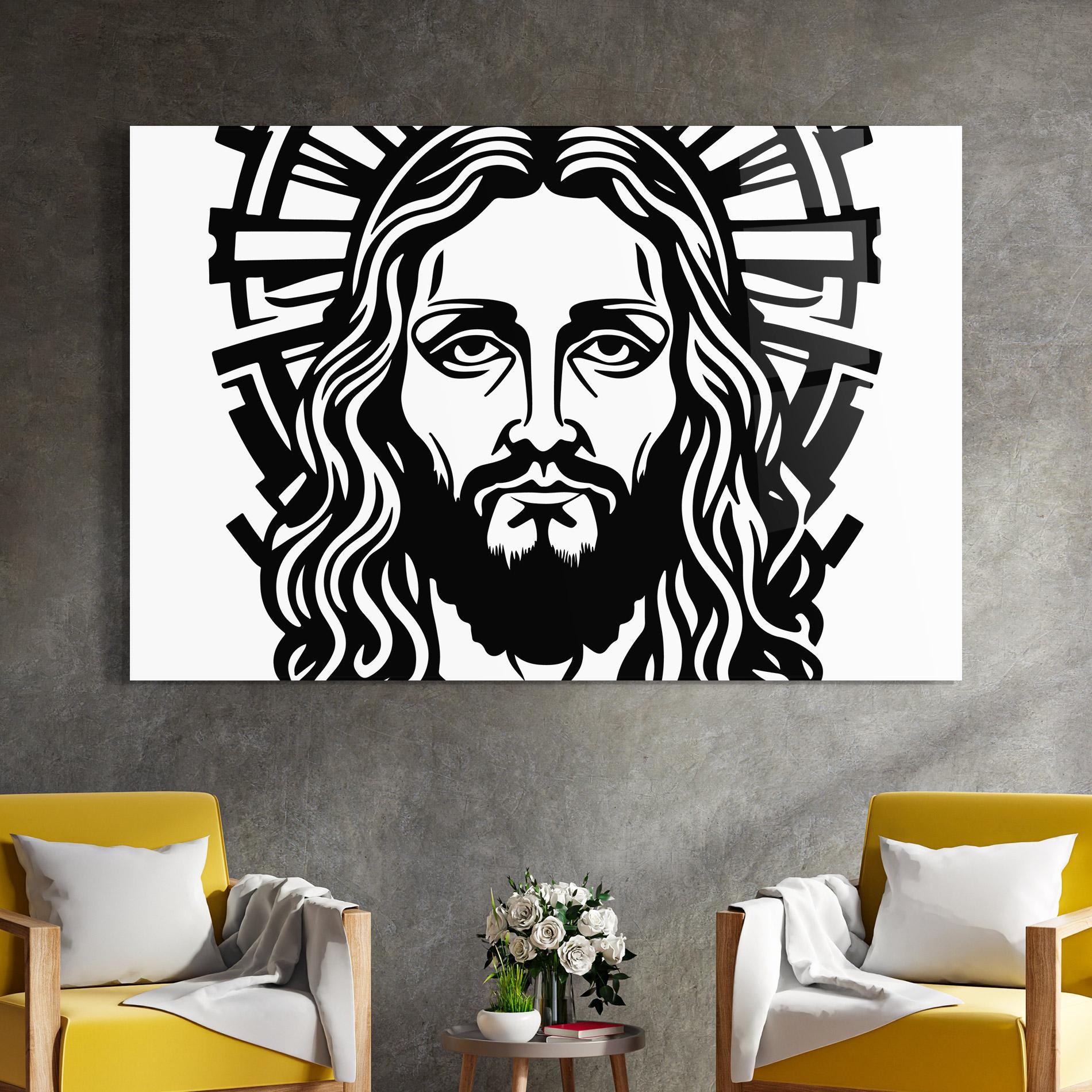 Tablou Sticla Black Line Jesus mockup 4