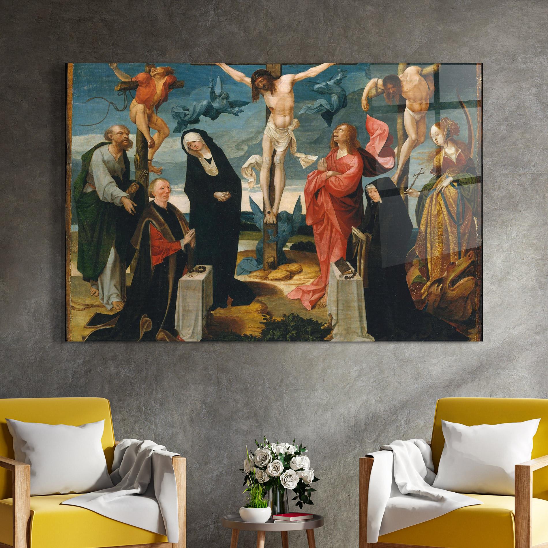 Tablou Sticla Jesus Cross Birds mockup 4