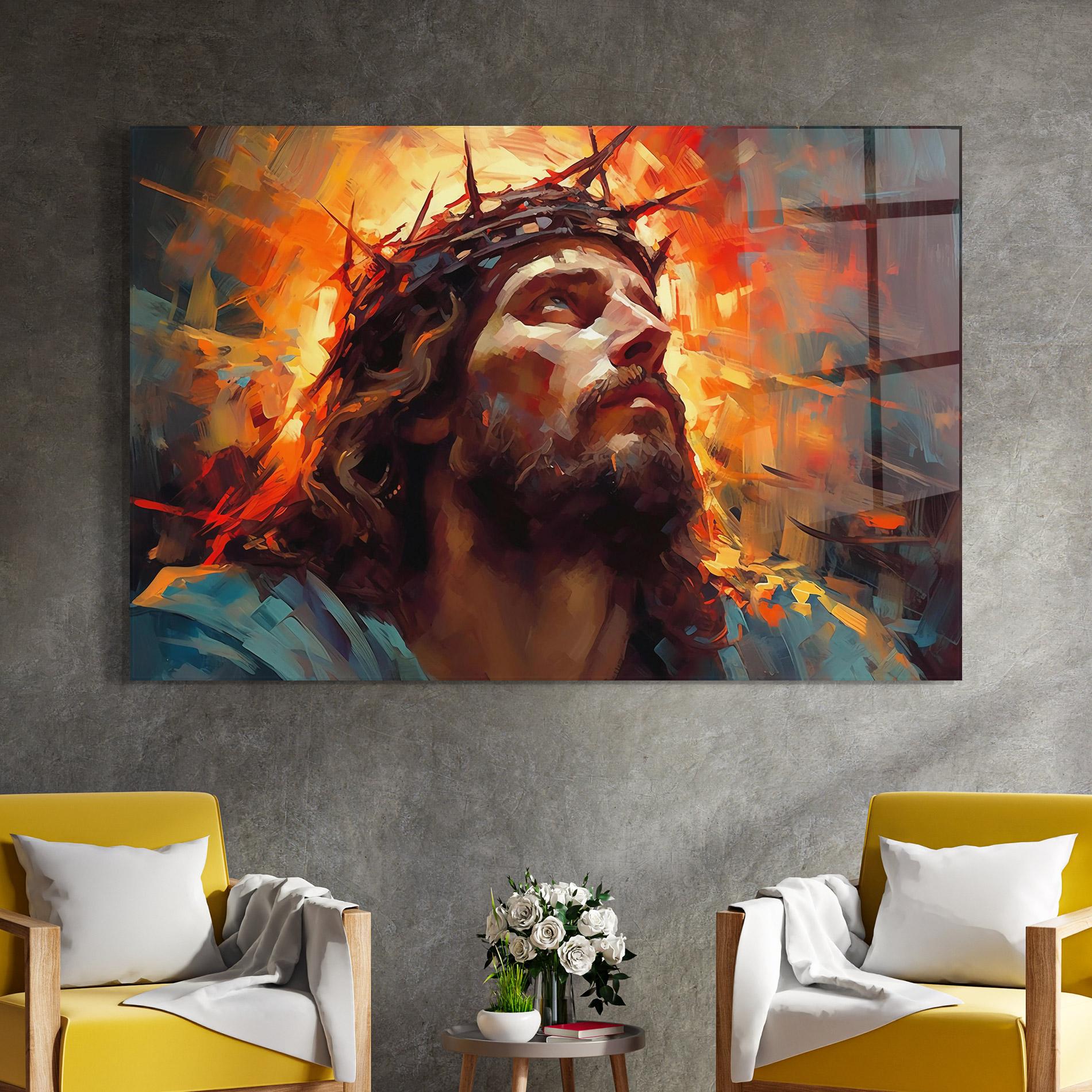 Tablou Sticla Jesus Crown Light mockup 4