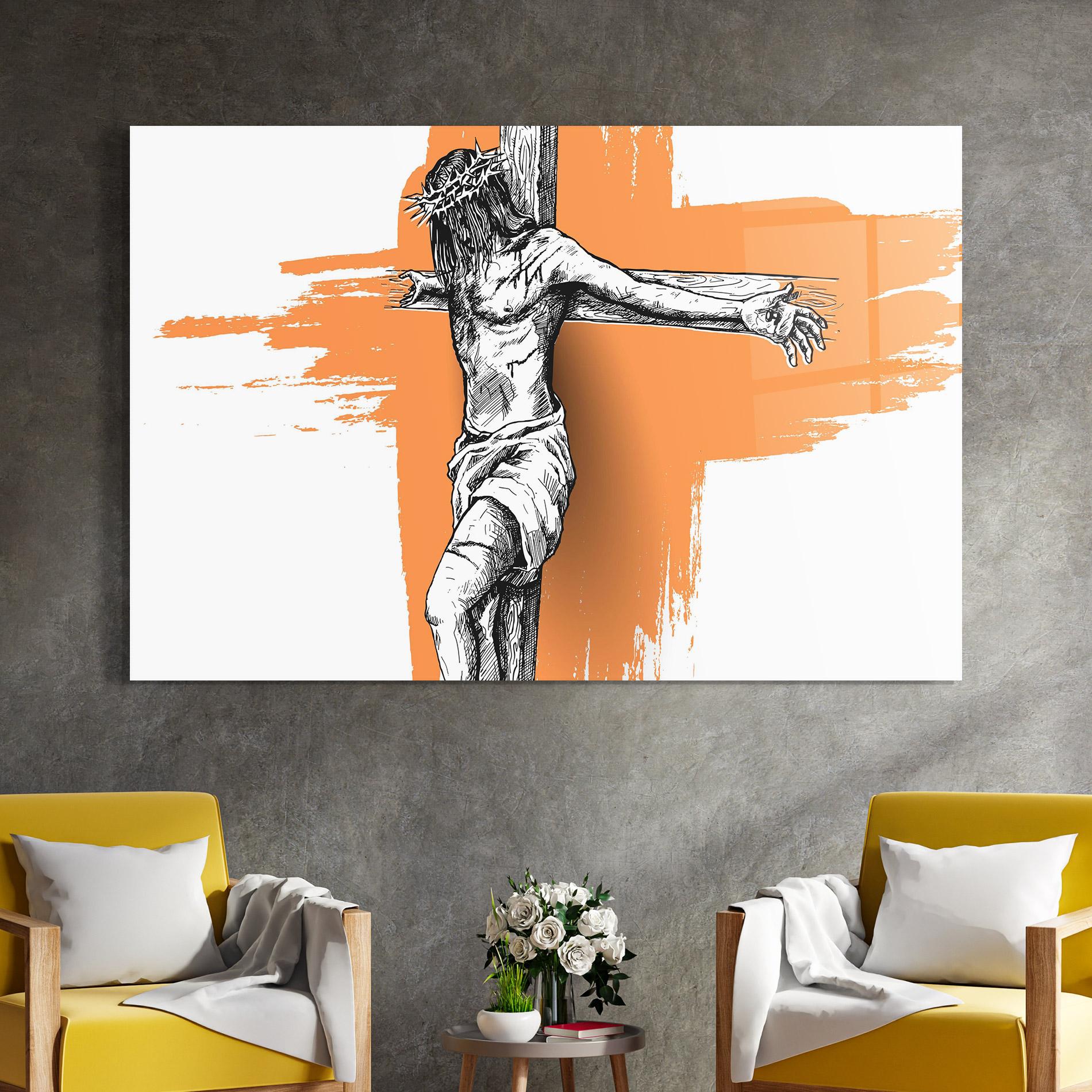 Tablou Sticla Orange Art Jesus mockup 4