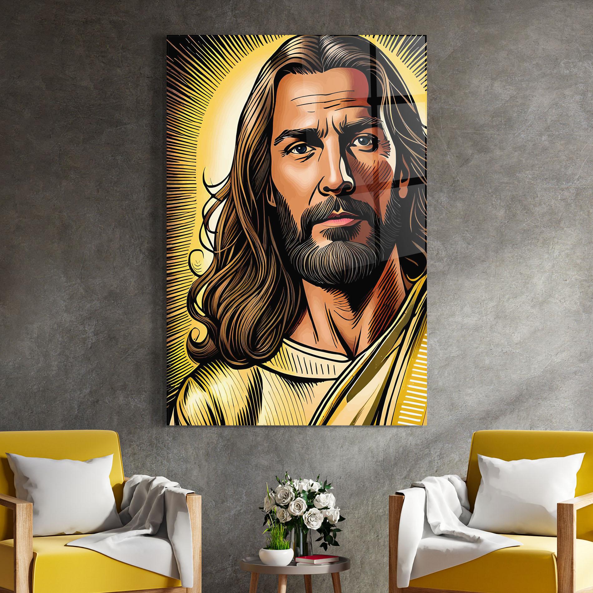 Tablou Sticla Gold Art Jesus mockup 4