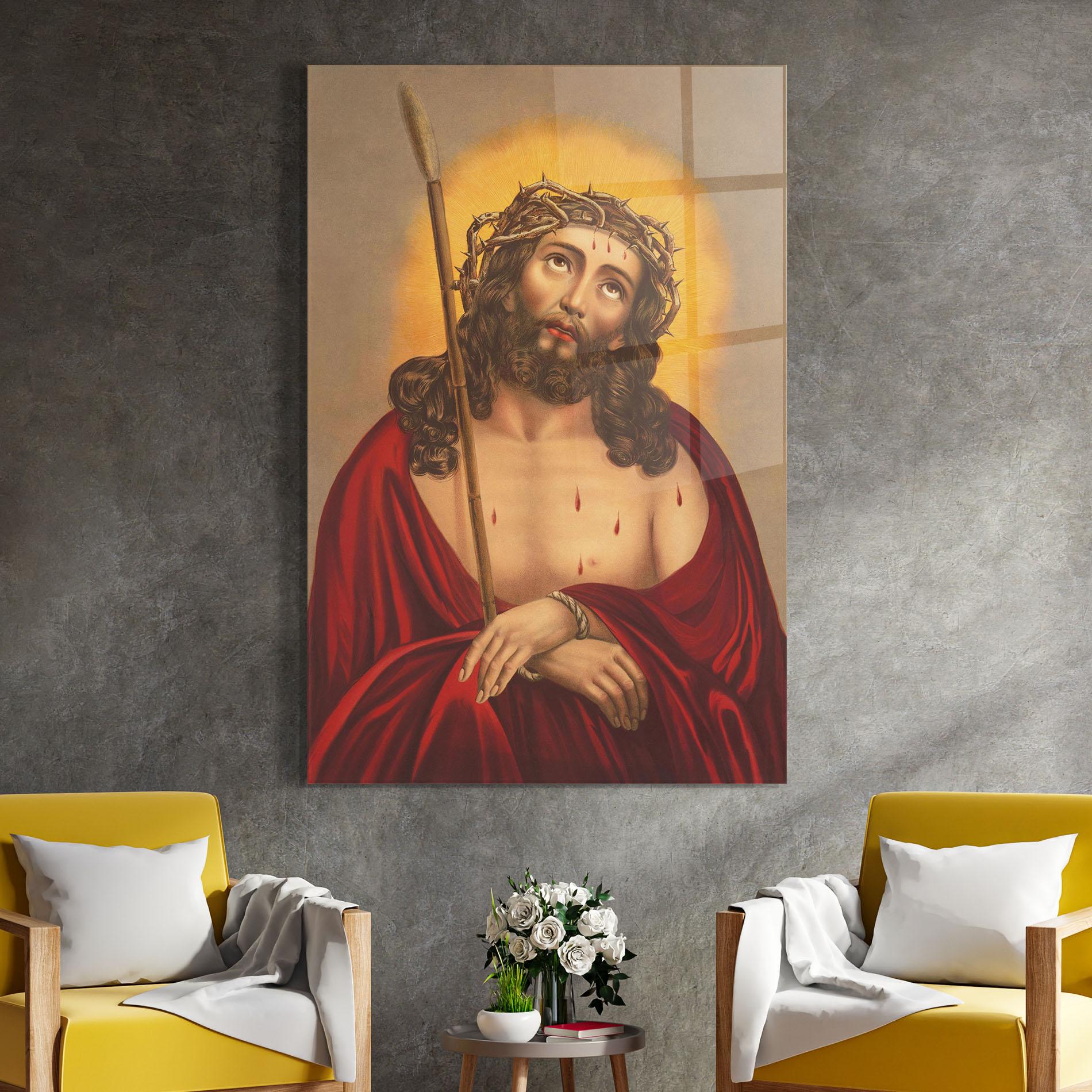 Tablou Sticla Red Dresses Jesus mockup 4