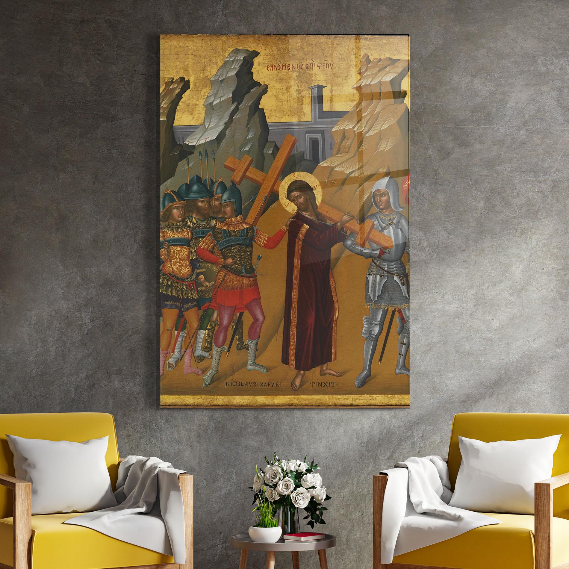 Tablou Sticla Walking With Cross mockup 4