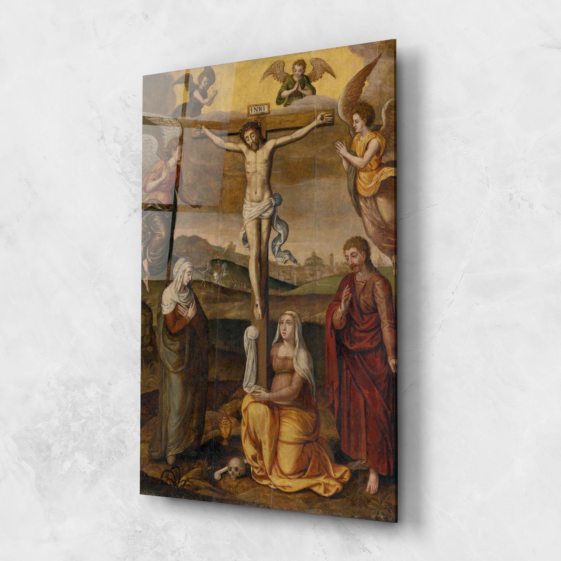 Tablou Sticla Holding Cross Jesus mockup 1