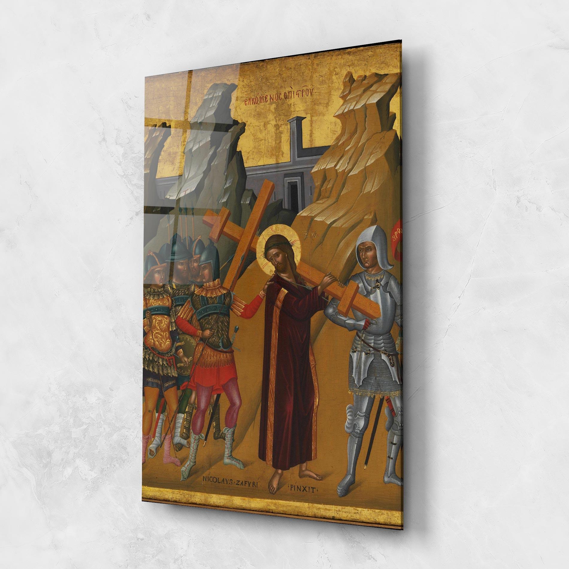 Tablou Sticla Walking With Cross mockup 1