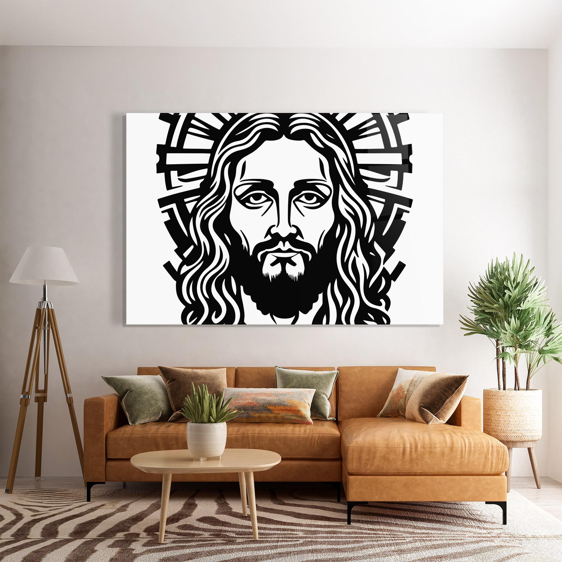 Tablou Sticla Black Line Jesus mockup 7