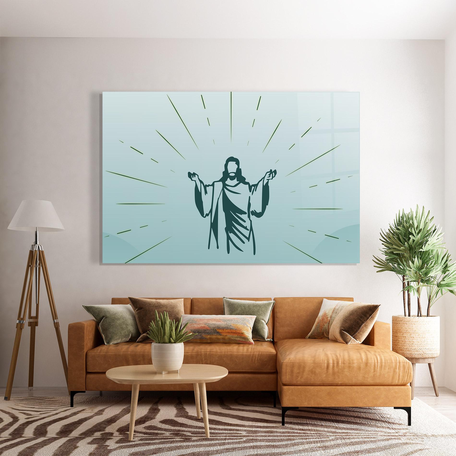 Tablou Sticla Blue Art Jesus mockup 7