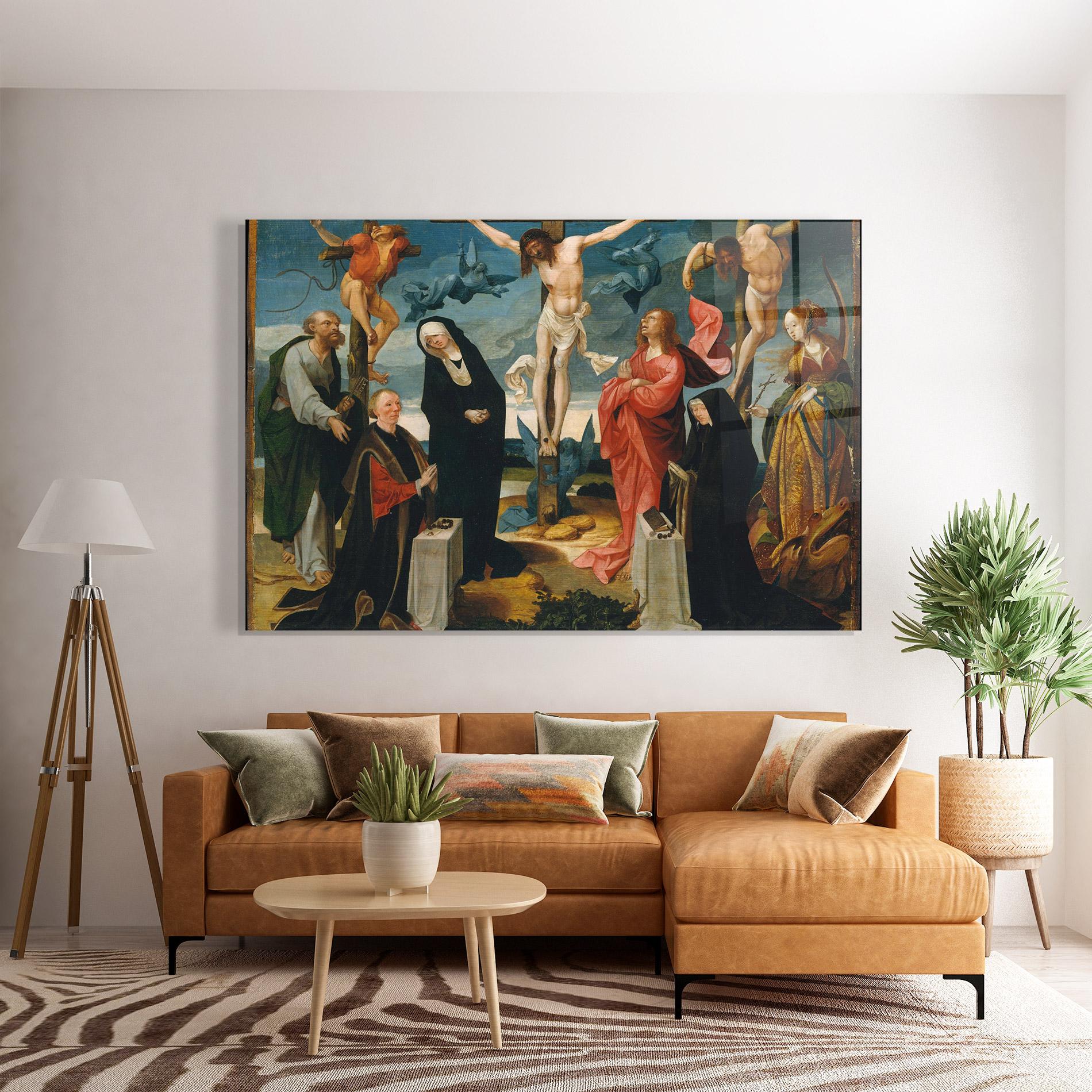 Tablou Sticla Jesus Cross Birds mockup 7